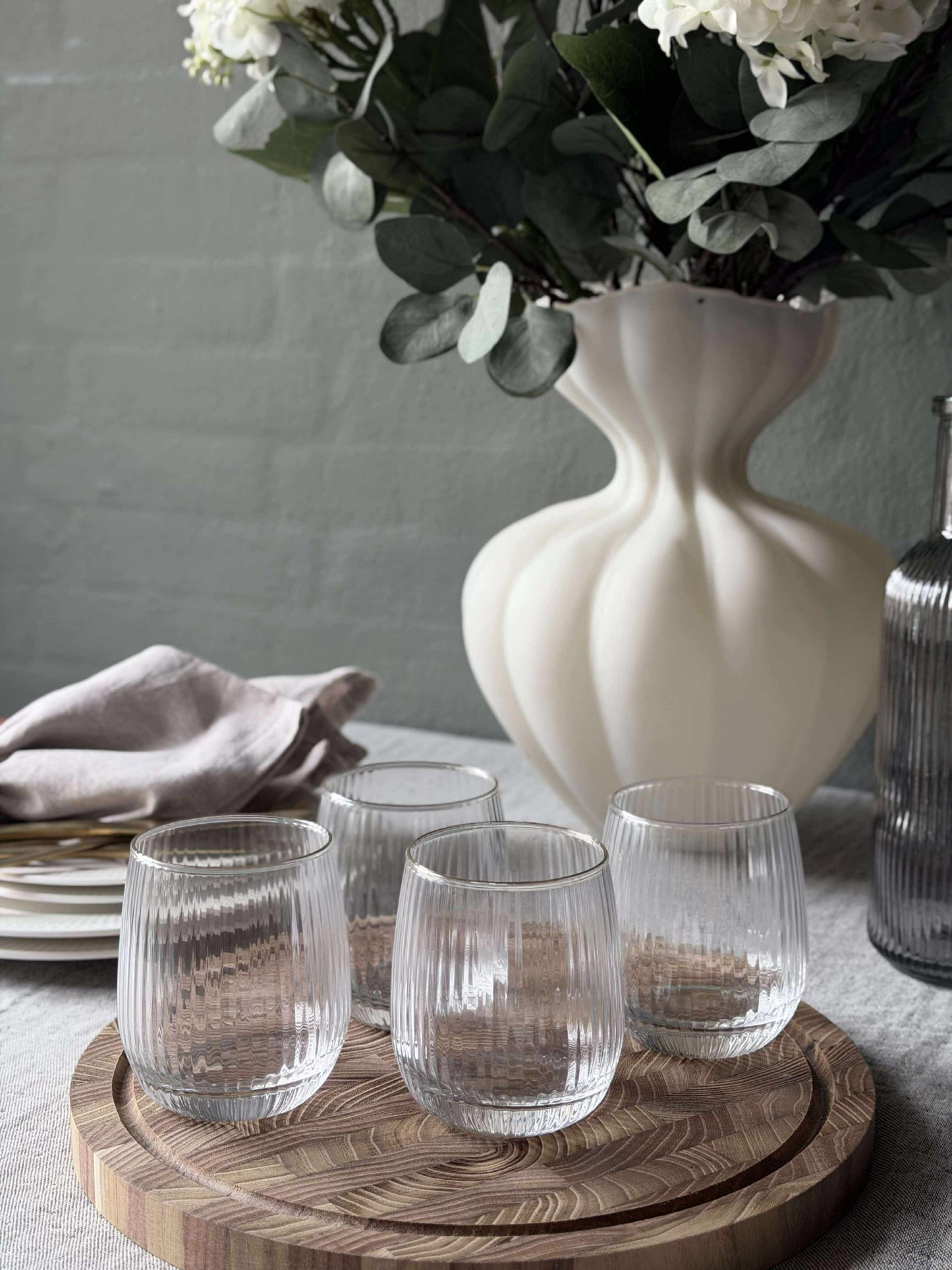Vandglas Rillet med guld kant - 4 stk.