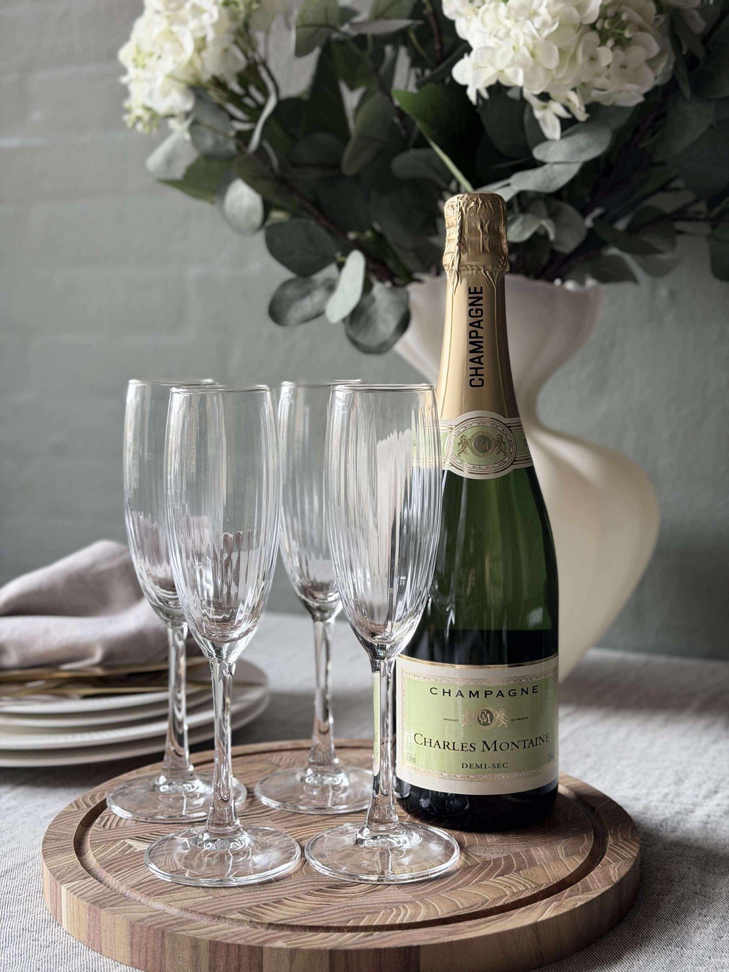 Champagneglas Rillet med guld kant - 4 stk.