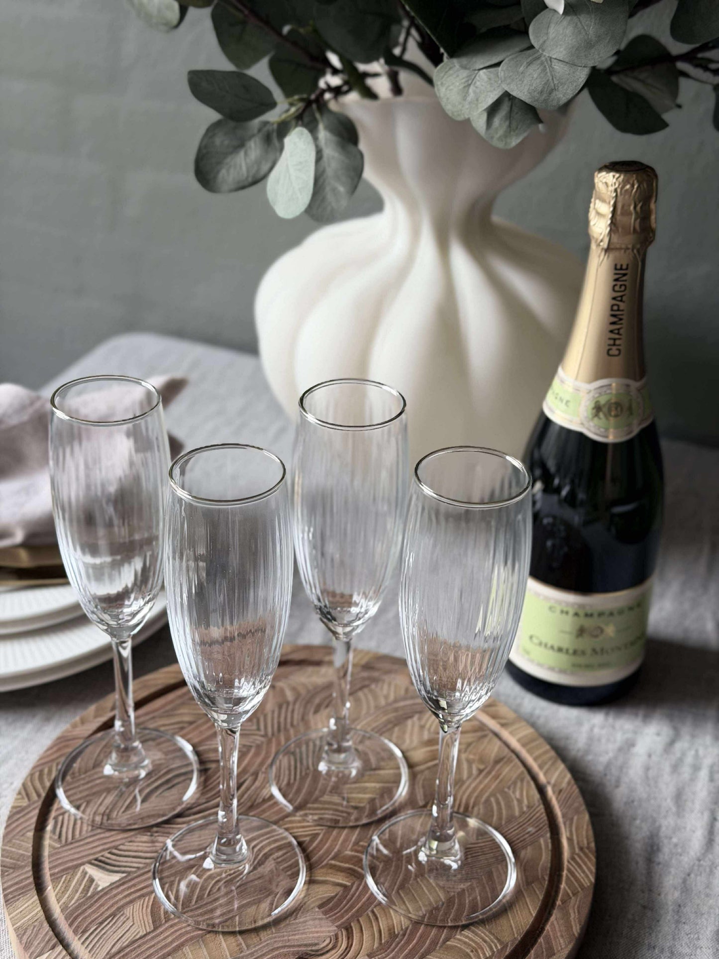 Champagneglas Rillet med guld kant - 4 stk.