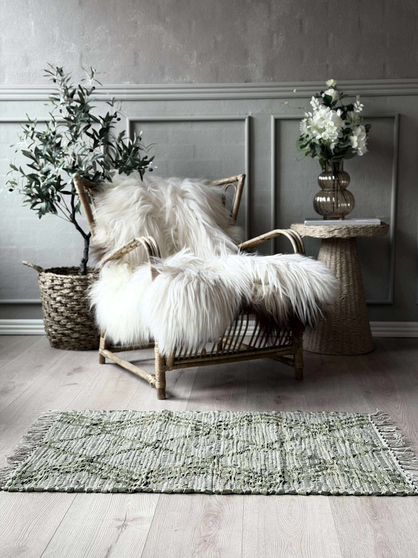 Dørmåtte læder med fryns - Grøn