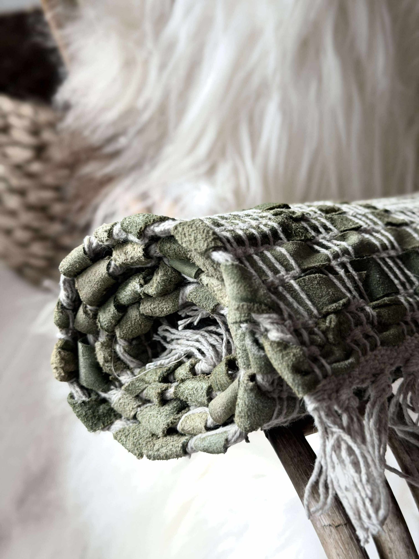 Dørmåtte læder med fryns - Grøn