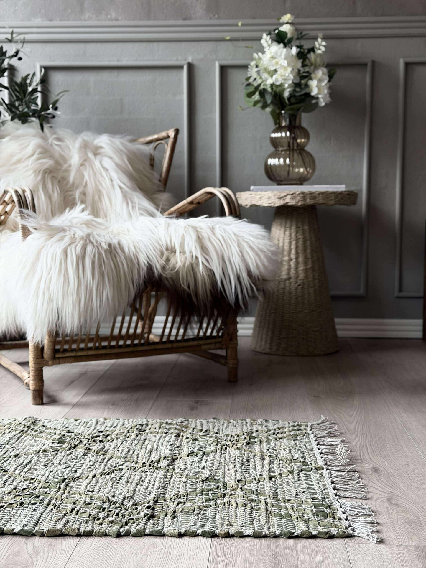 Dørmåtte læder med fryns - Grøn