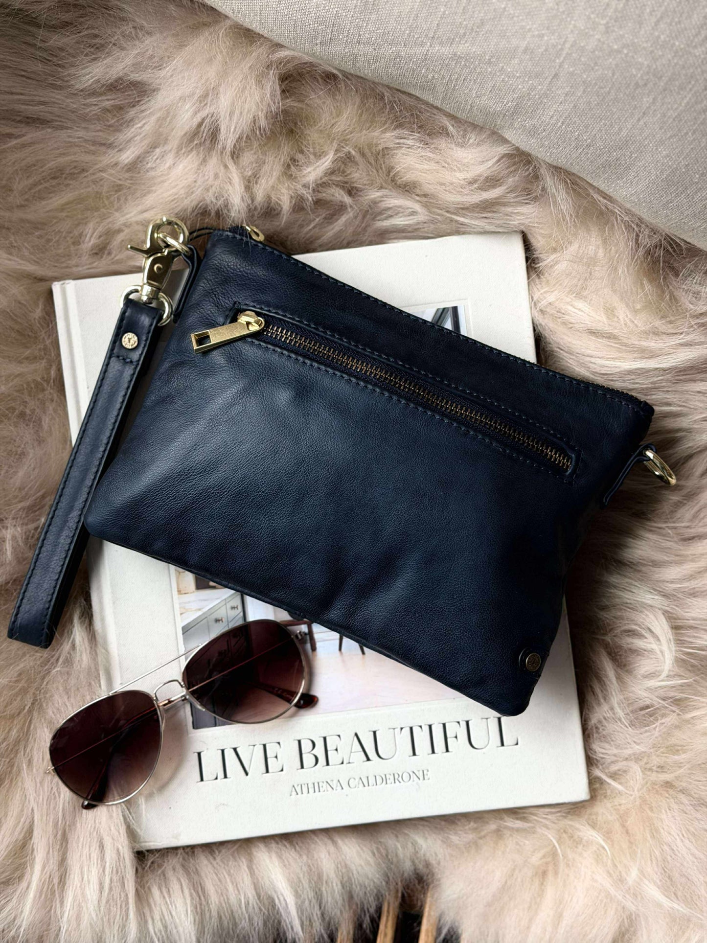 Smuk læder clutch - LADY Midnight Blue