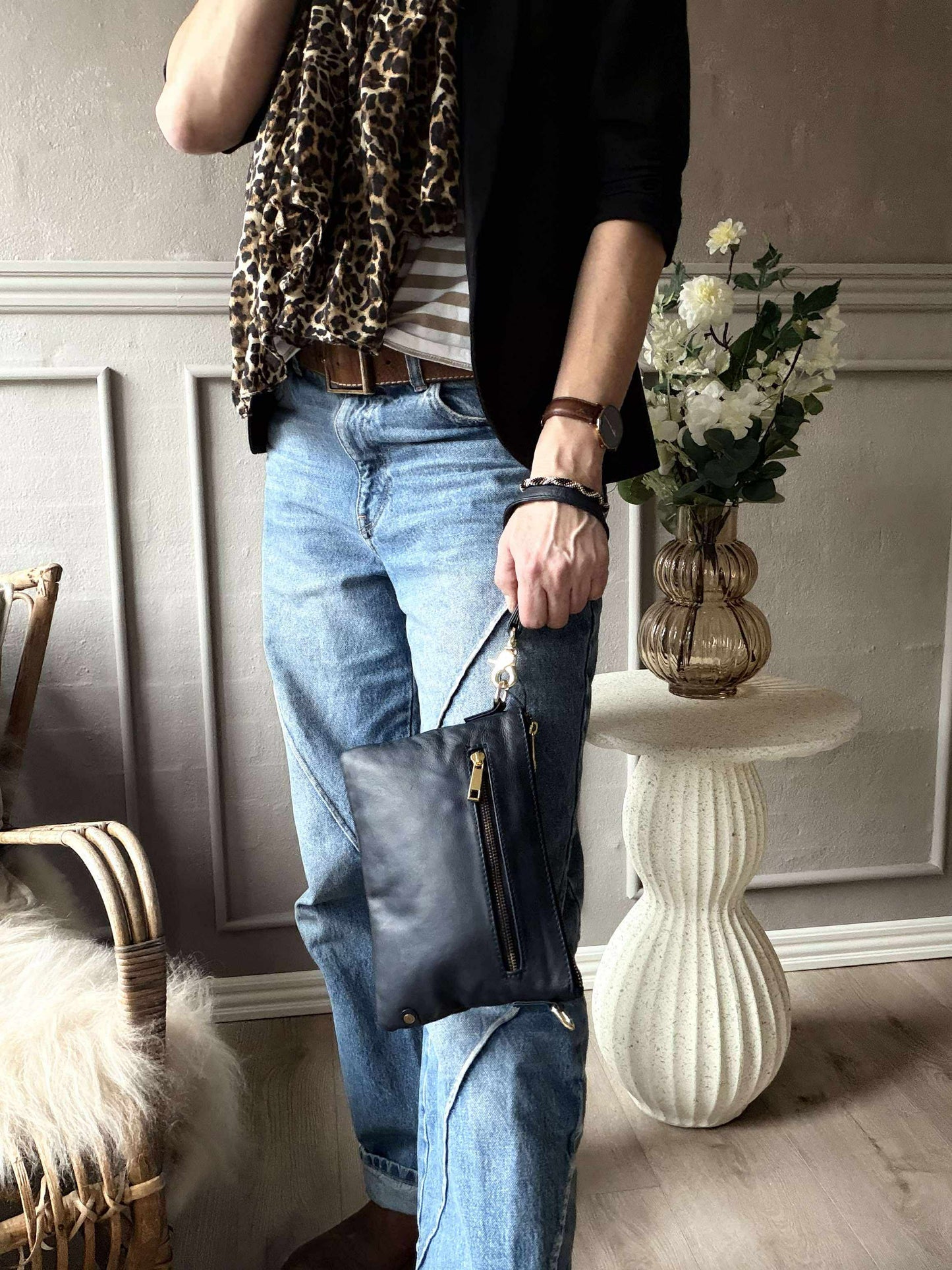 Smuk læder clutch - LADY Midnight Blue