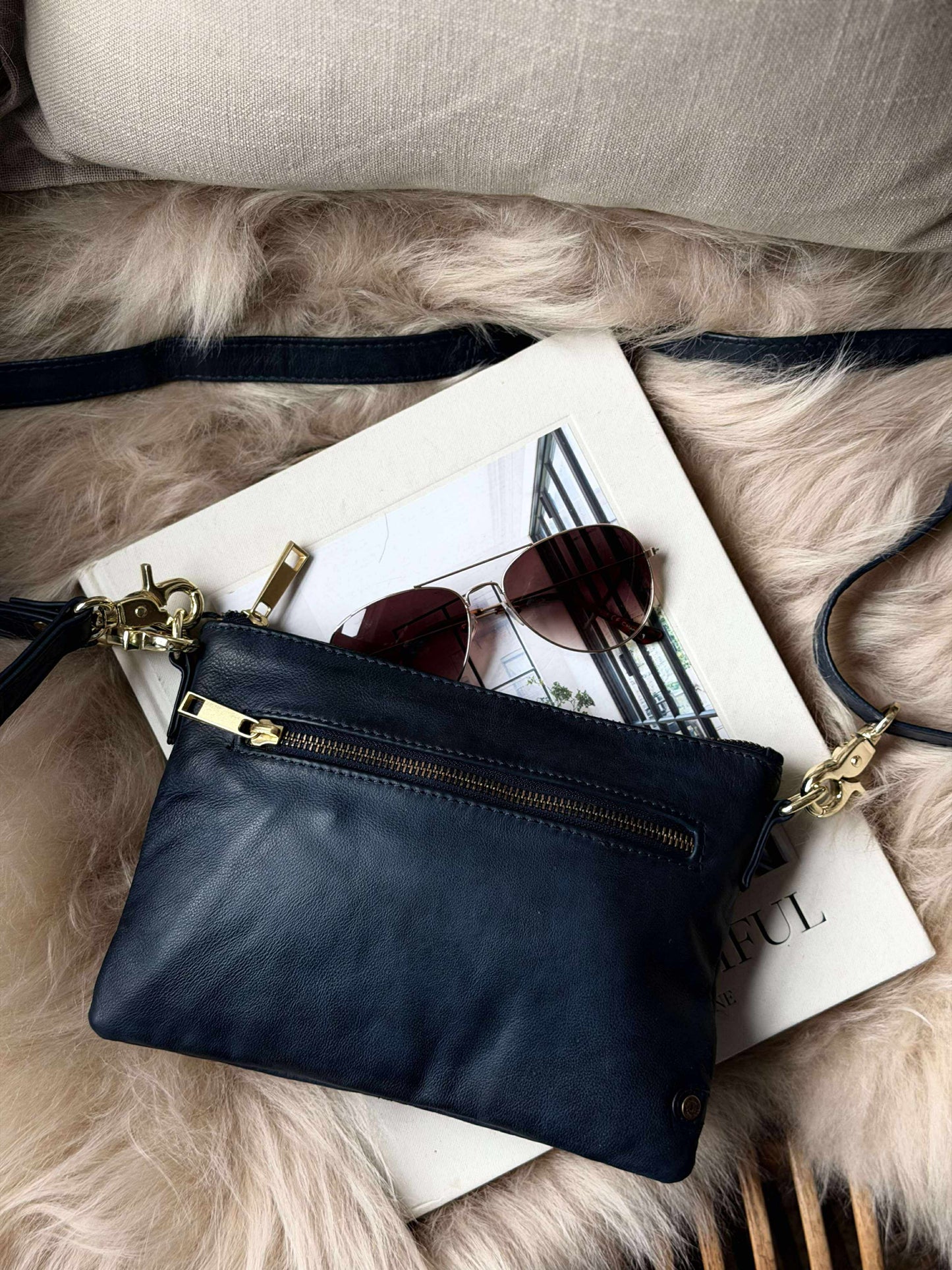 Smuk læder clutch - LADY Midnight Blue