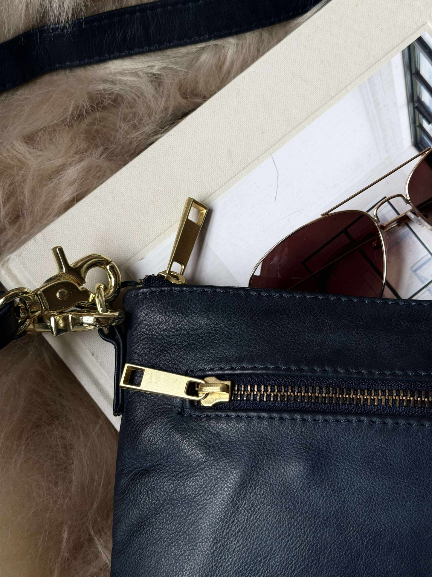 Smuk læder clutch - LADY Midnight Blue