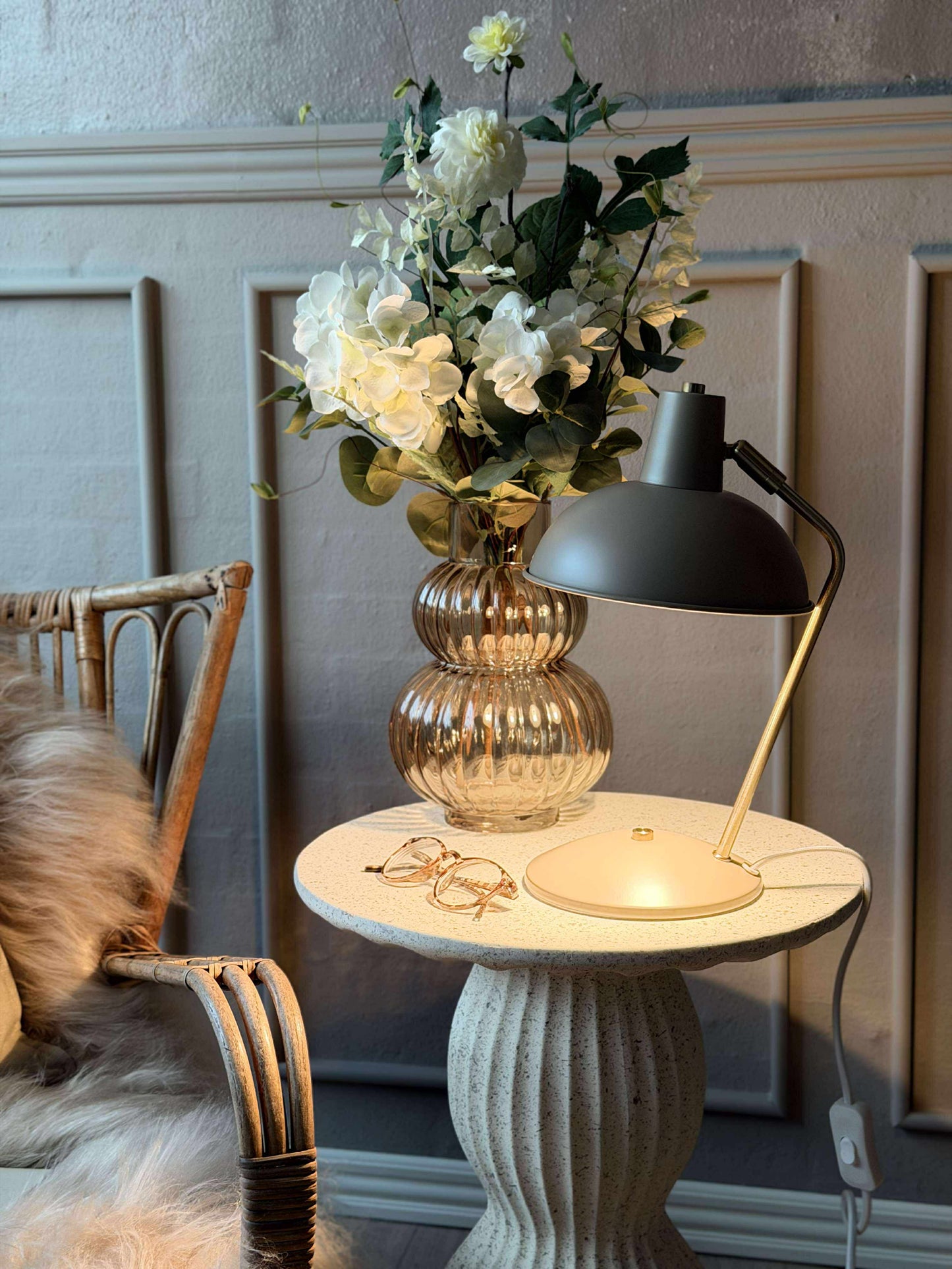 Bordlampe Retro - Beige / guld