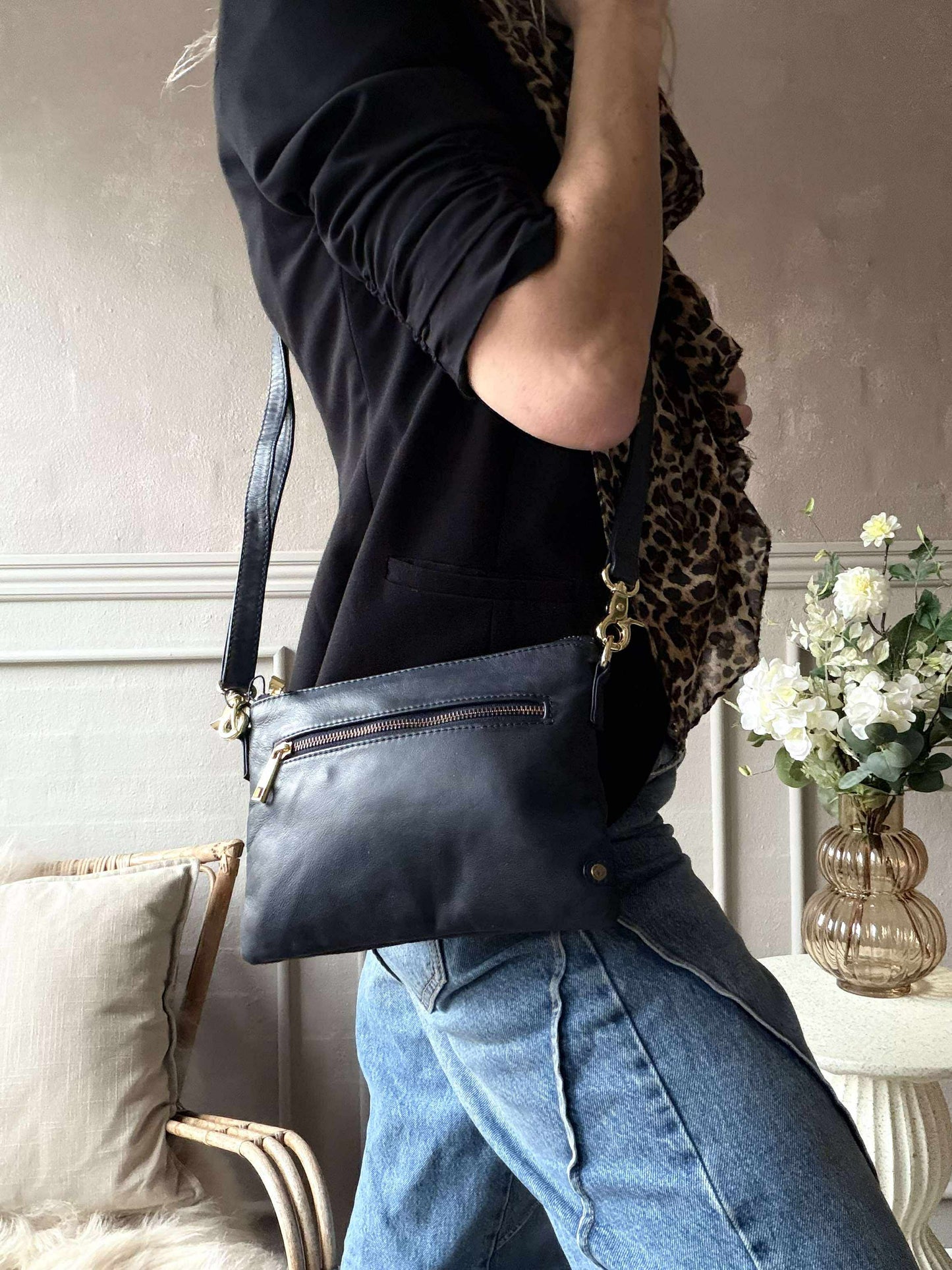 Smuk læder clutch - LADY Midnight Blue