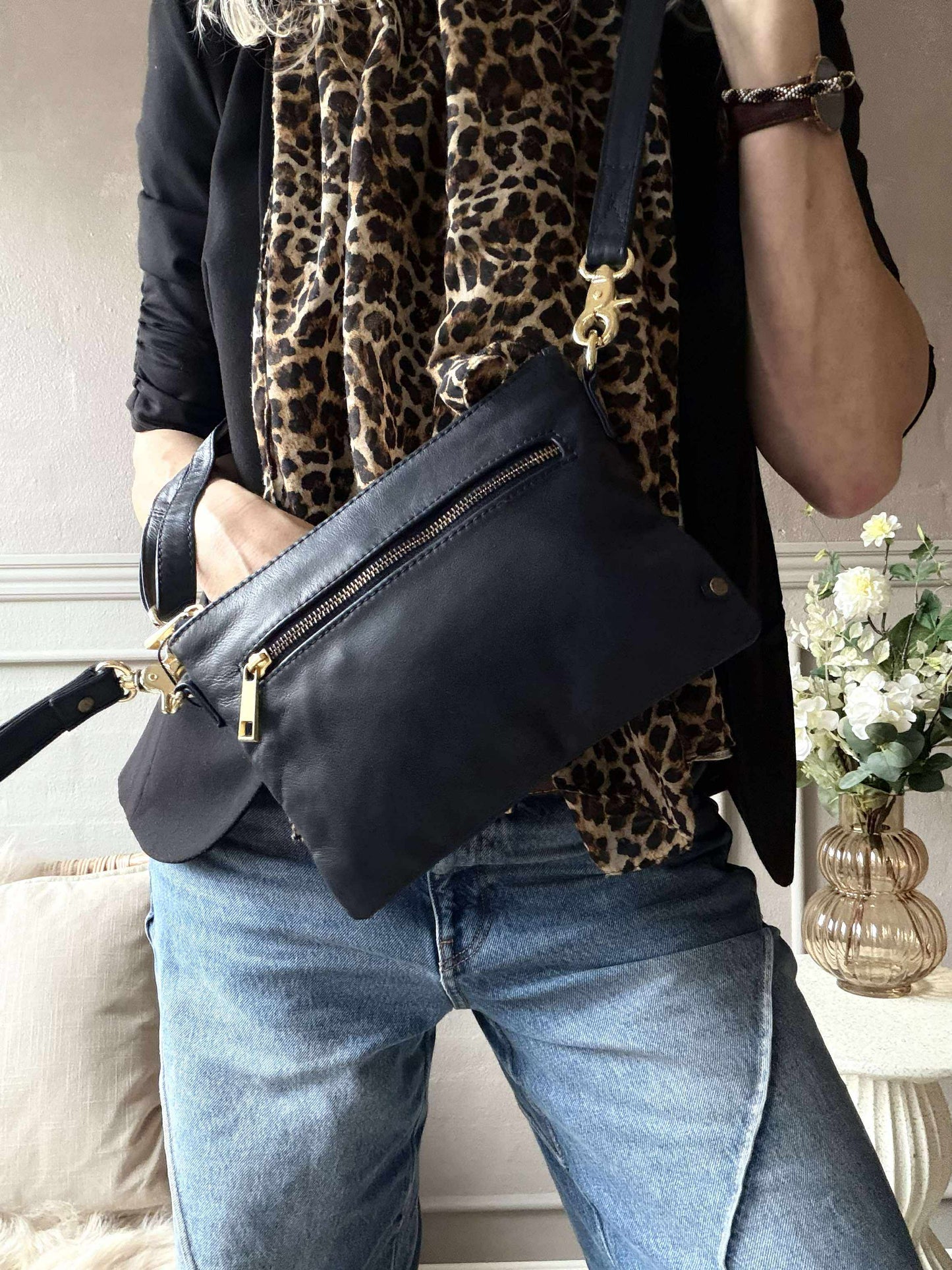 Smuk læder clutch - LADY Midnight Blue