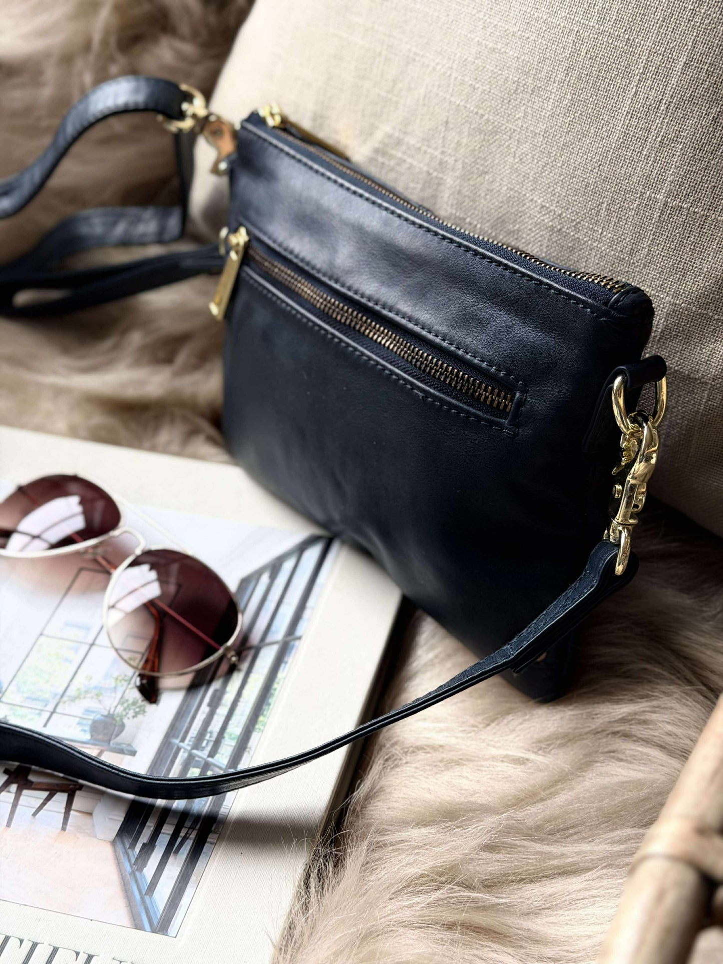 Smuk læder clutch - LADY Midnight Blue