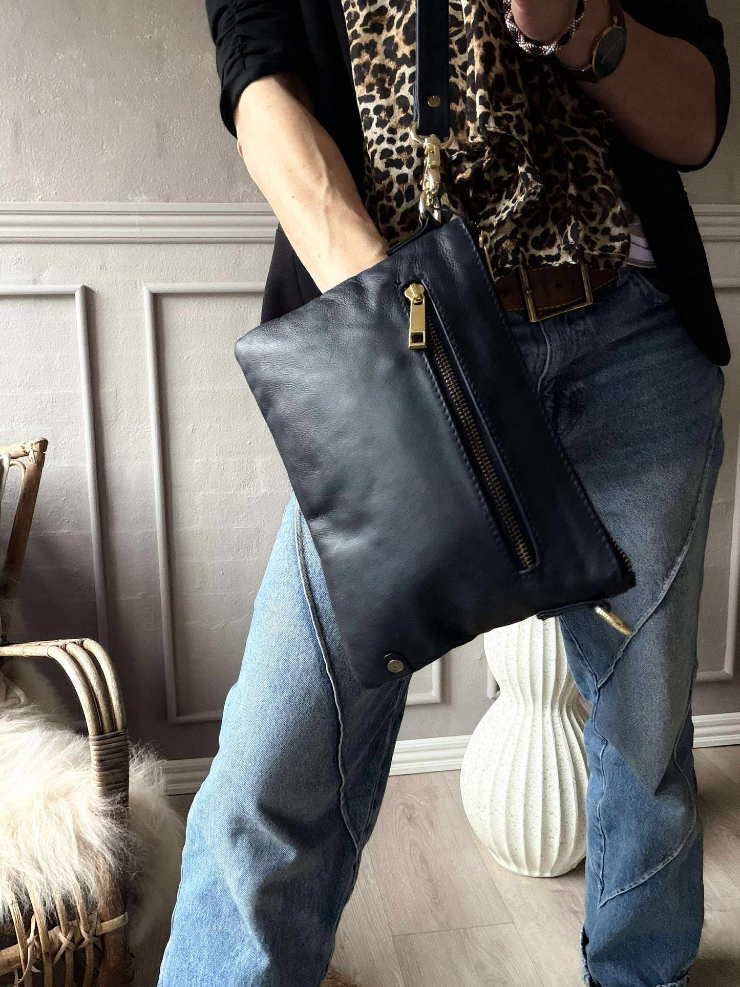 Smuk læder clutch - LADY Midnight Blue