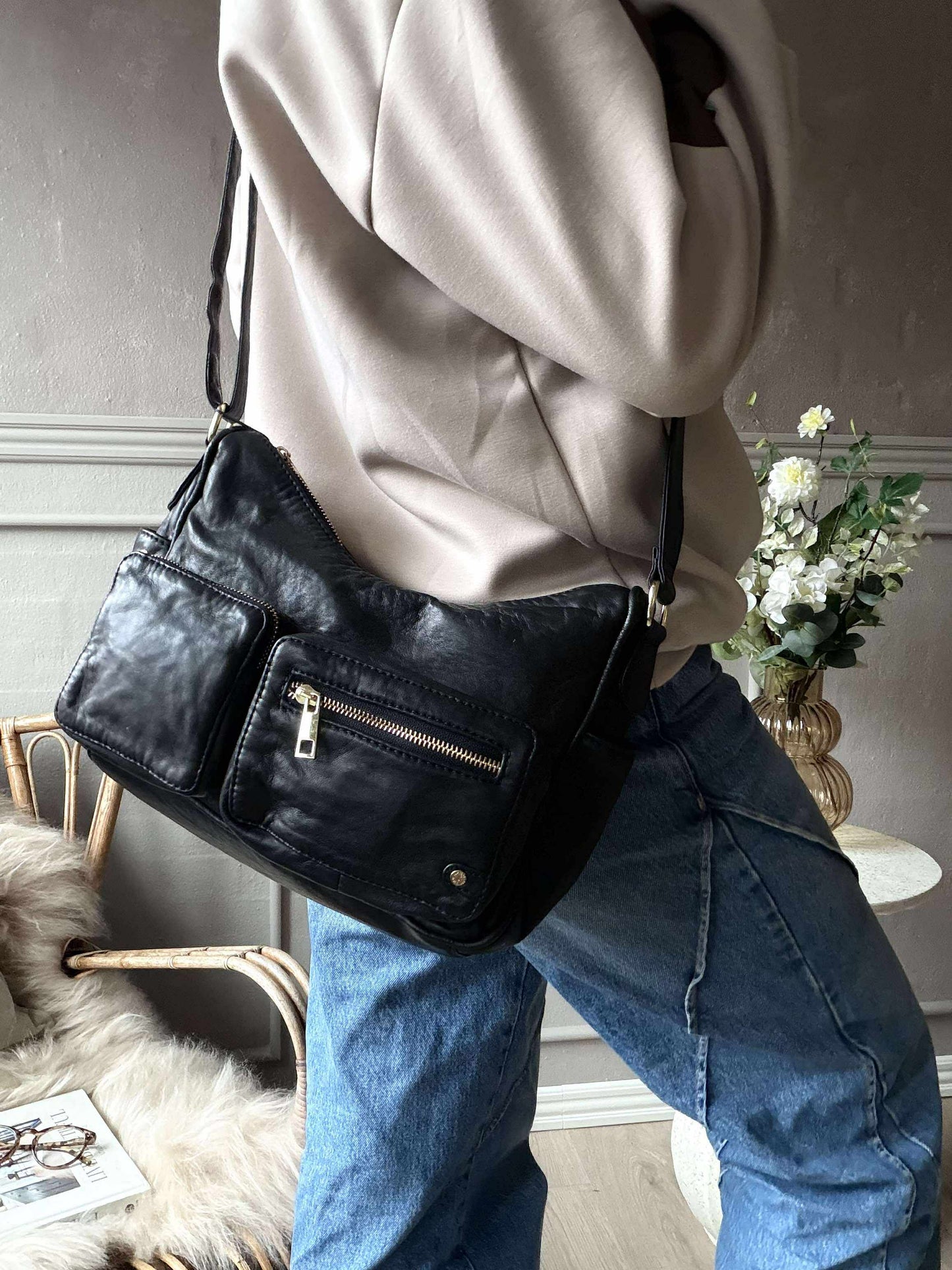 Skuldertaske Sienna - Black gold