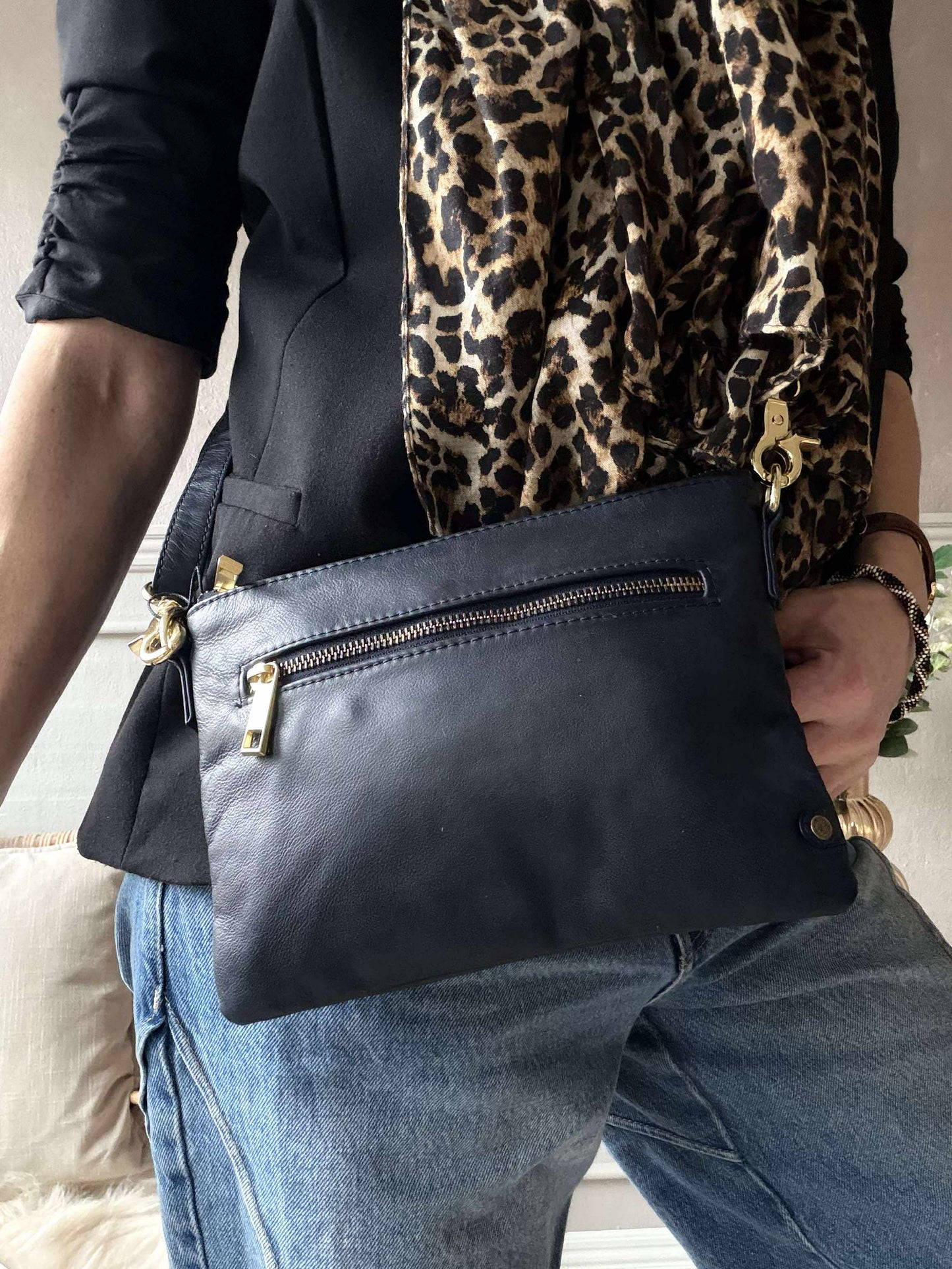 Smuk læder clutch - LADY Midnight Blue