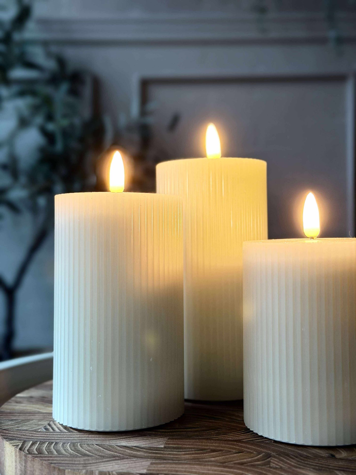 LED Bloklys Mint med riller - Sæt med 3 stk