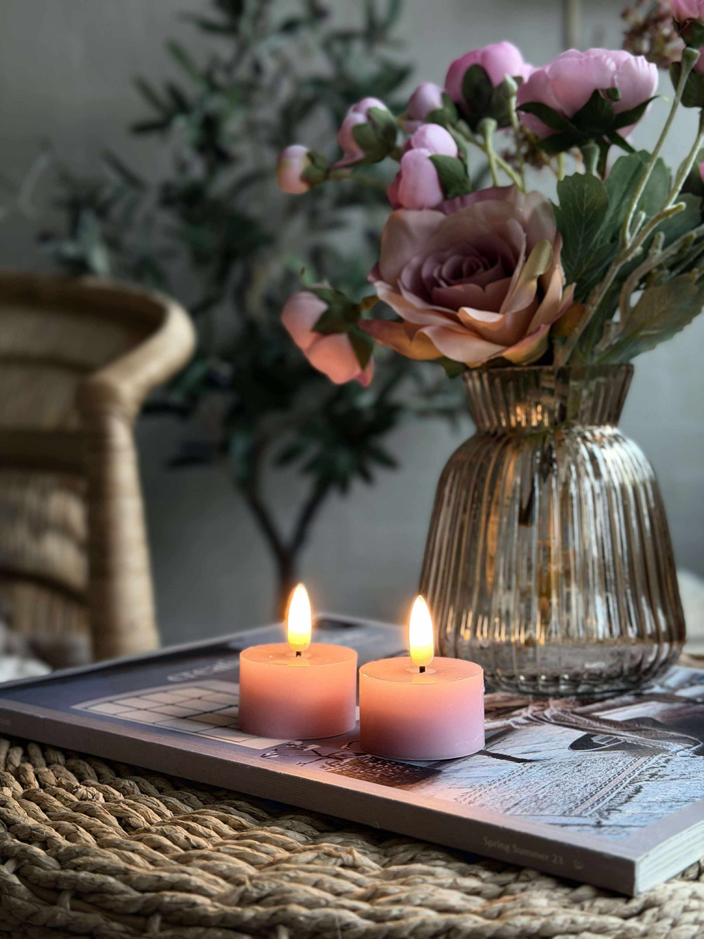LED Fyrfadslys 2 stk - Rosa voks