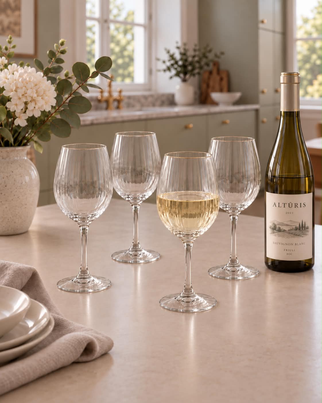 Vinglas Rillet med guld kant - 4 stk. 350ml