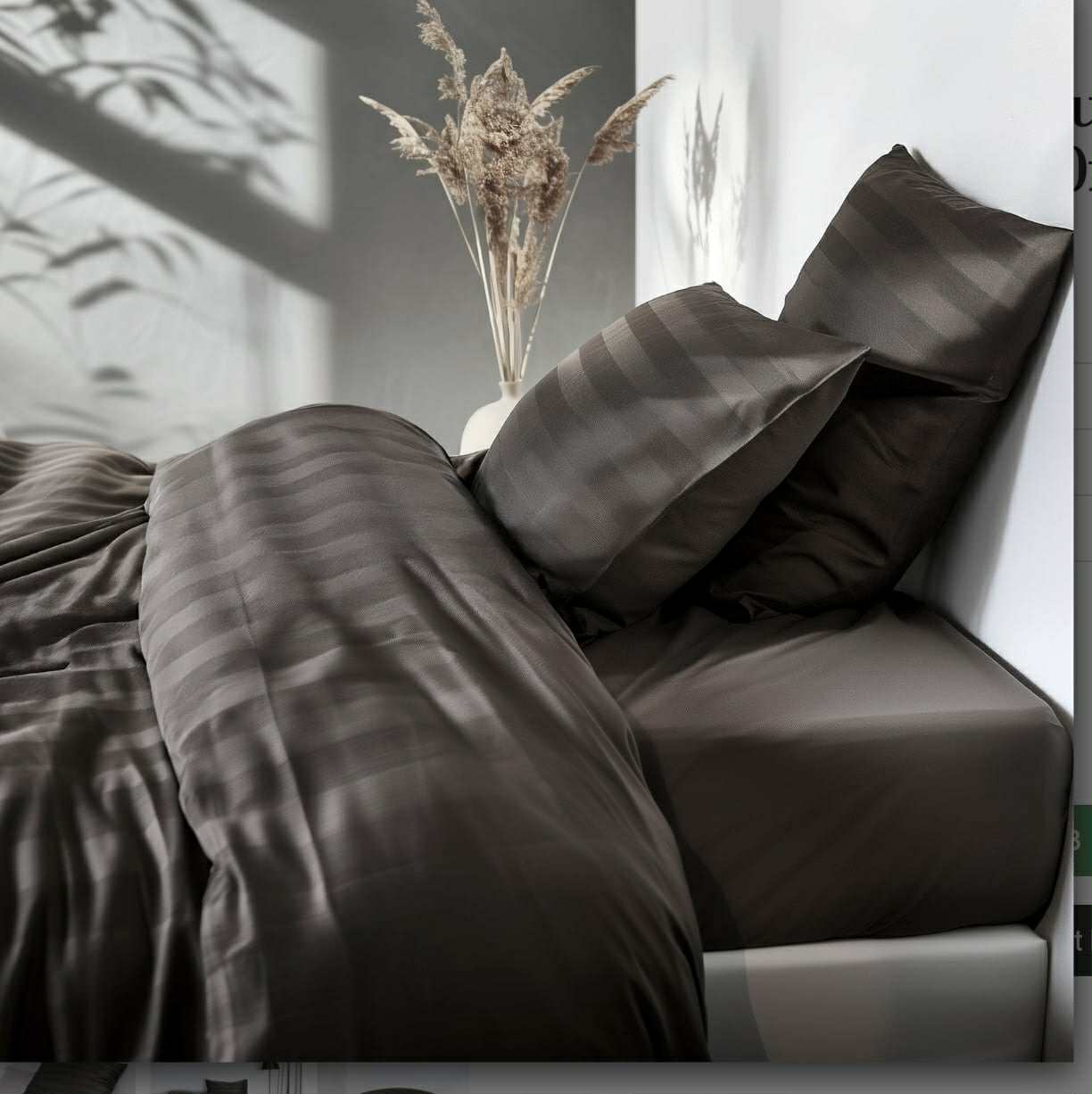 Bambus satin sengesæt, Lys Mokka, 140x200 - 63x60