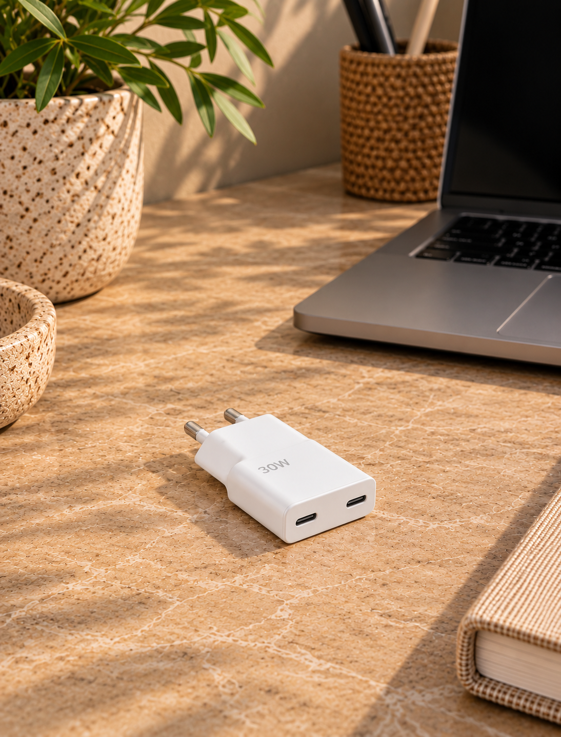 Hurtig USB-C-oplader med 2 porte 30W