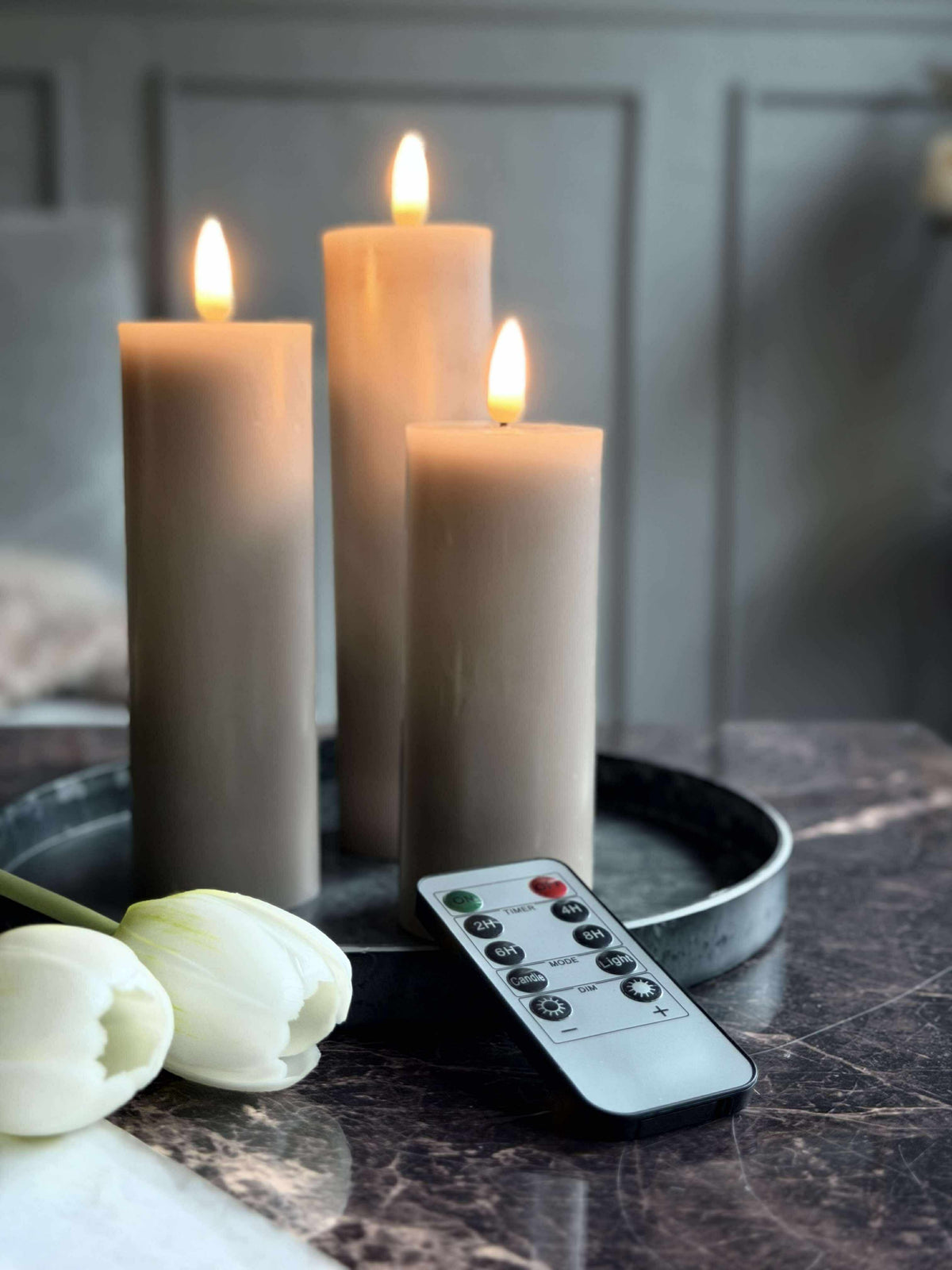 LED Bloklys / Sand – 3 stk. Lys – Inkl. fjernbetjening // Gaveæske