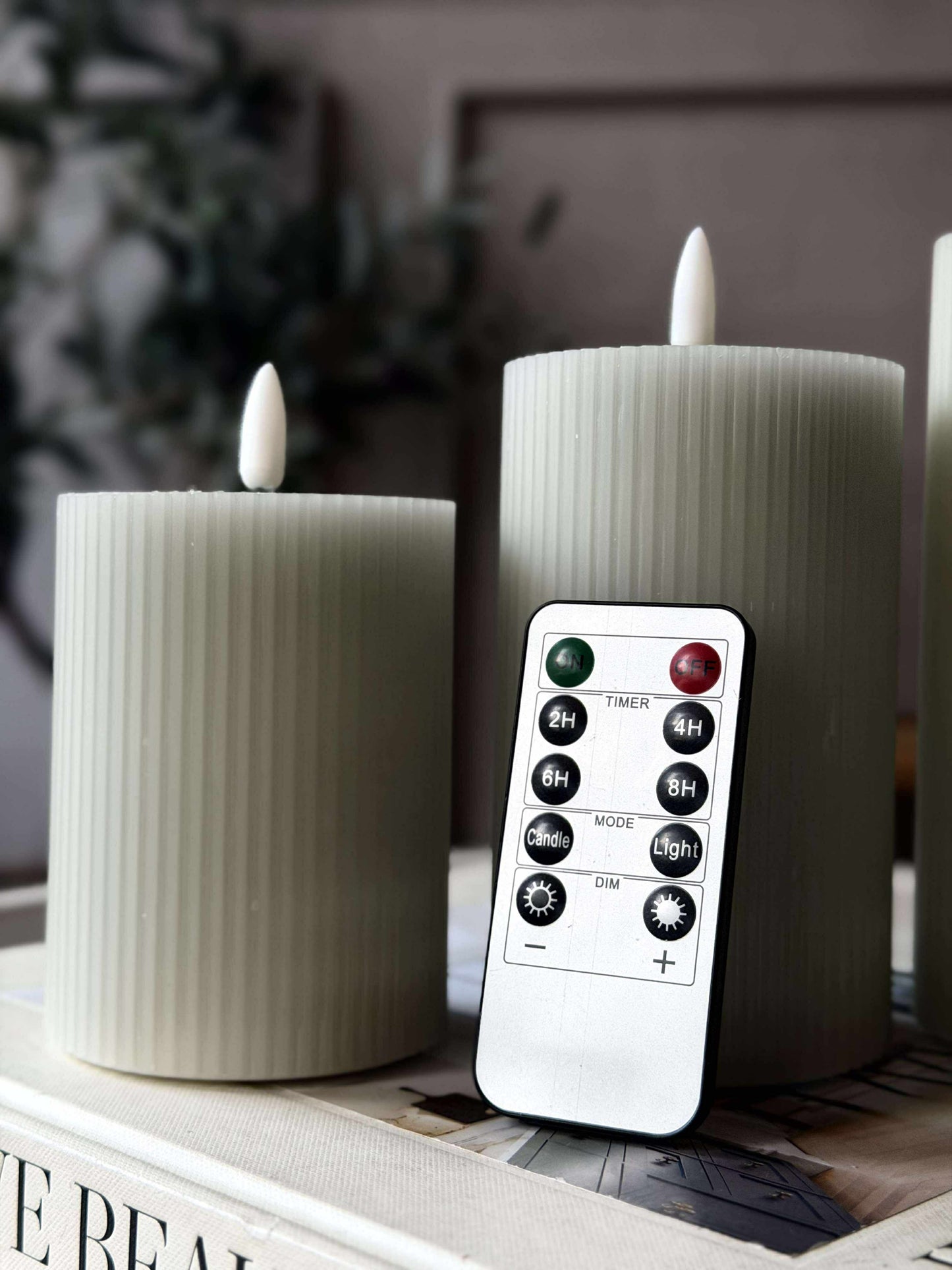 LED Bloklys Mint med riller - Sæt med 3 stk