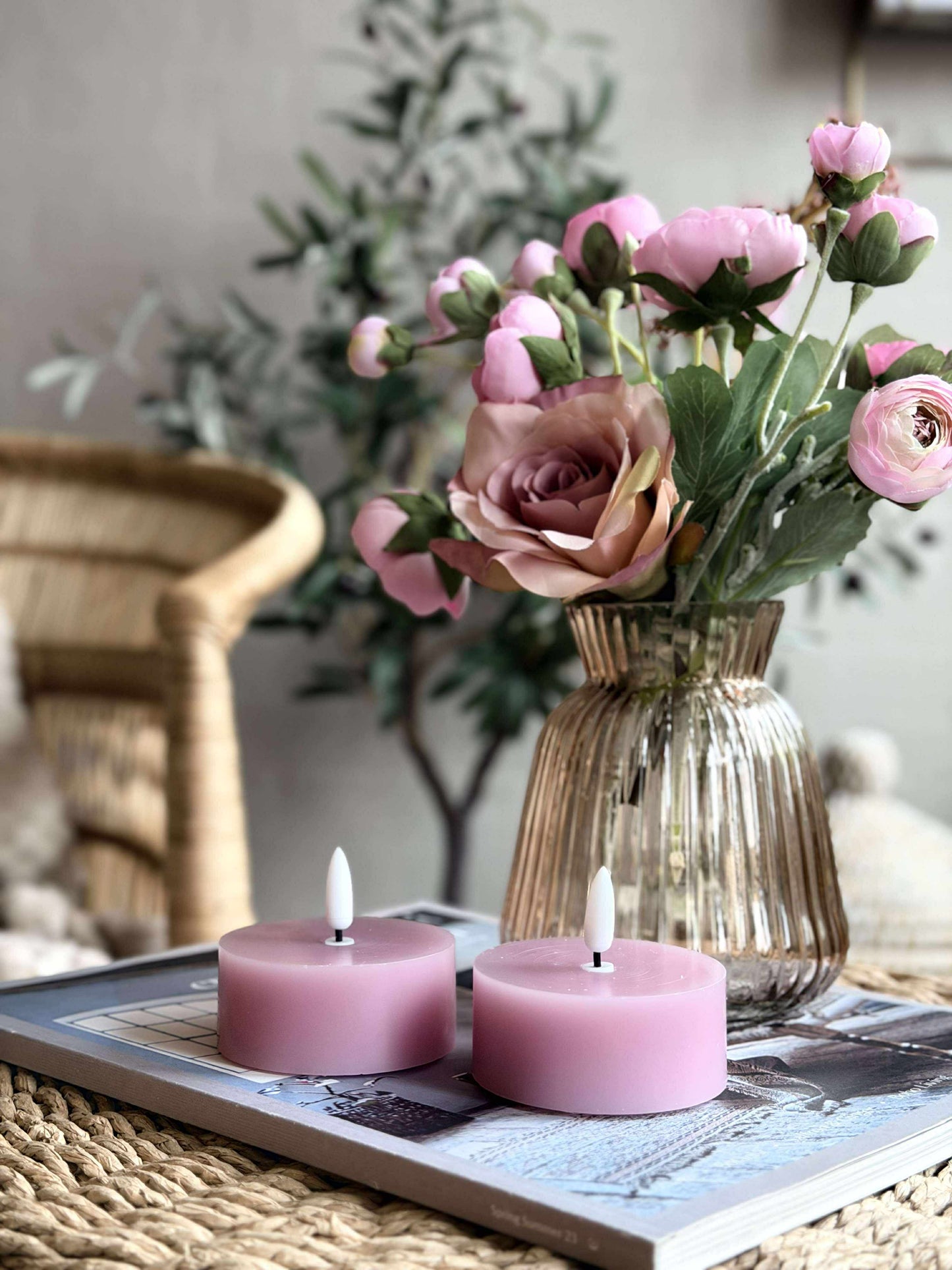 LED JUMBO Fyrfadslys 2 stk - Rosa voks