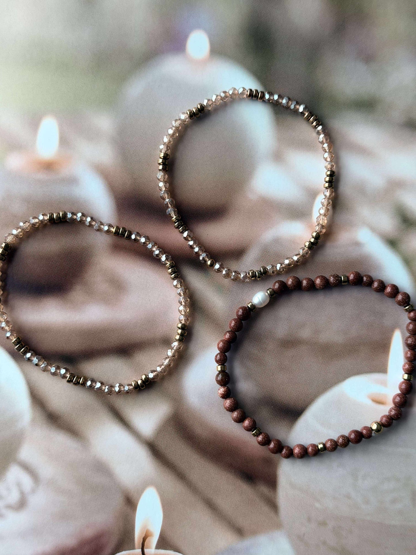 Armbånd Leah Natur/Cognac – Sæt med 3 stk