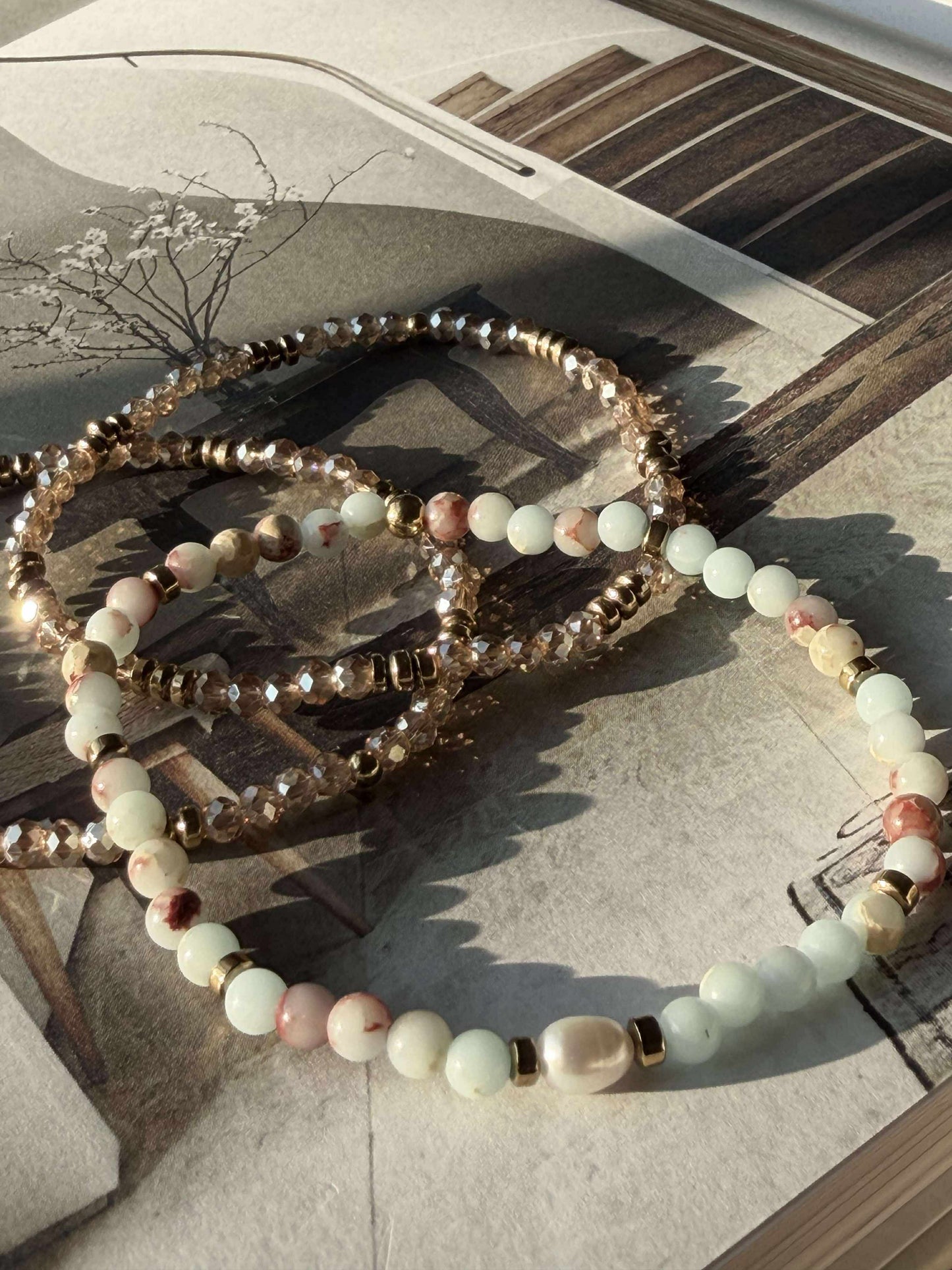 Armbånd Leah Sea Breeze/Natur – Sæt med 3 stk