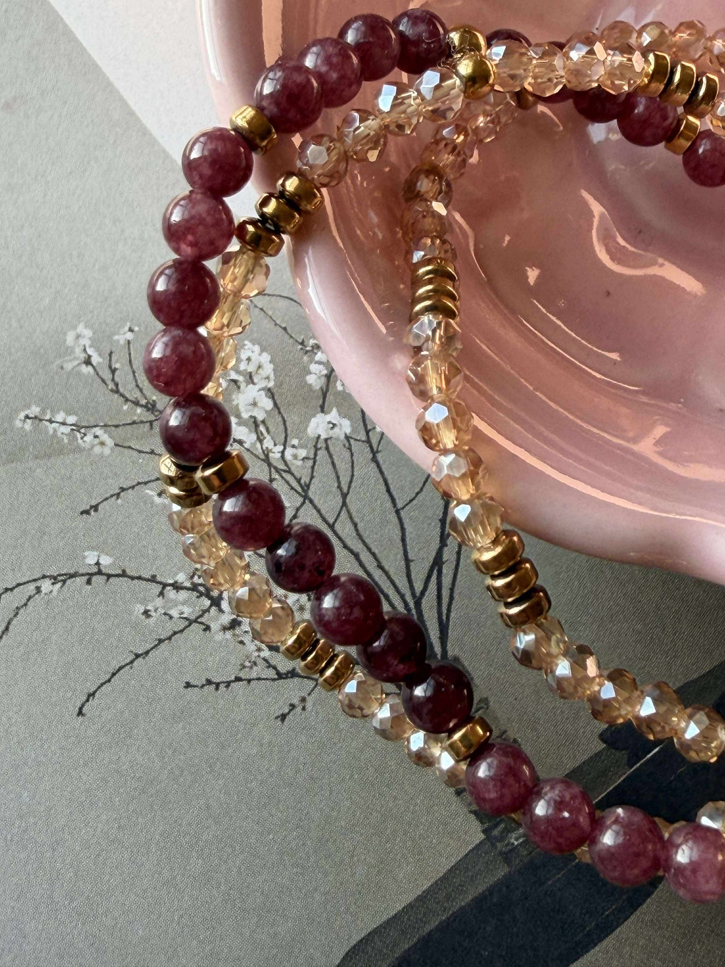 Armbånd Leah Bordeaux/Natur – Sæt med 3 stk