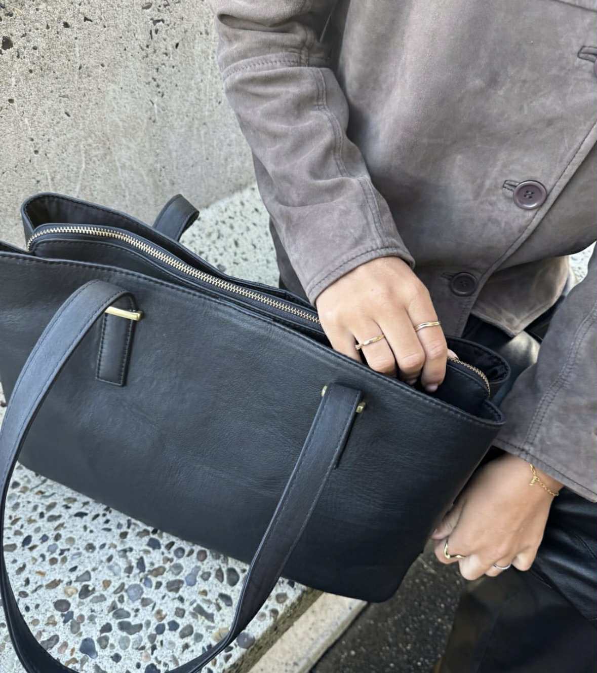 Arbejdstaske / shopper - Black leather