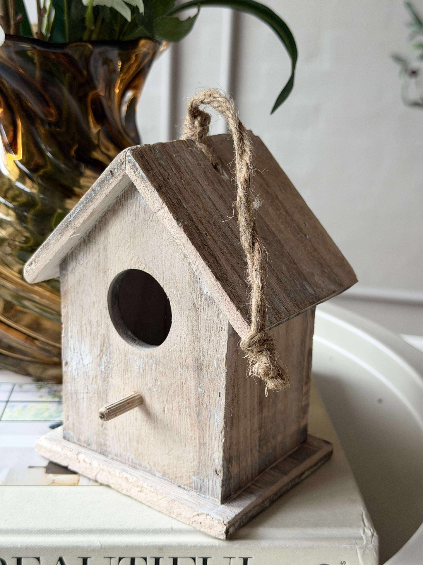 Fuglehus i træ - Lys Grå