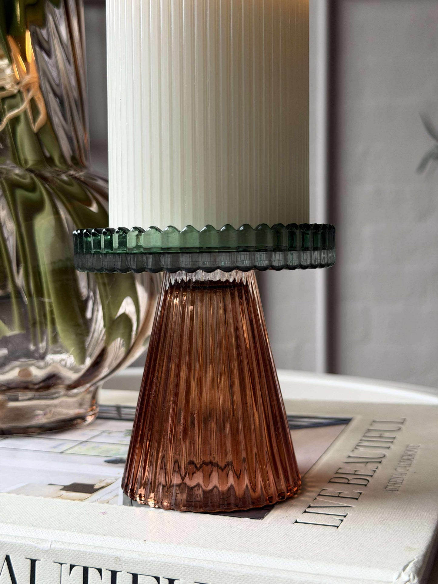 Lysestage Glas - Amber/Grøn