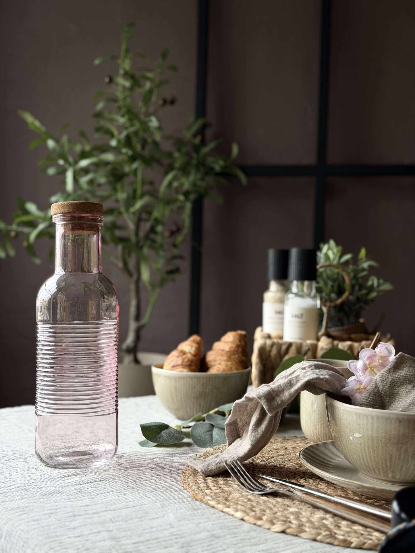 Vandflaske med korkprop – Rosa 1 ltr.