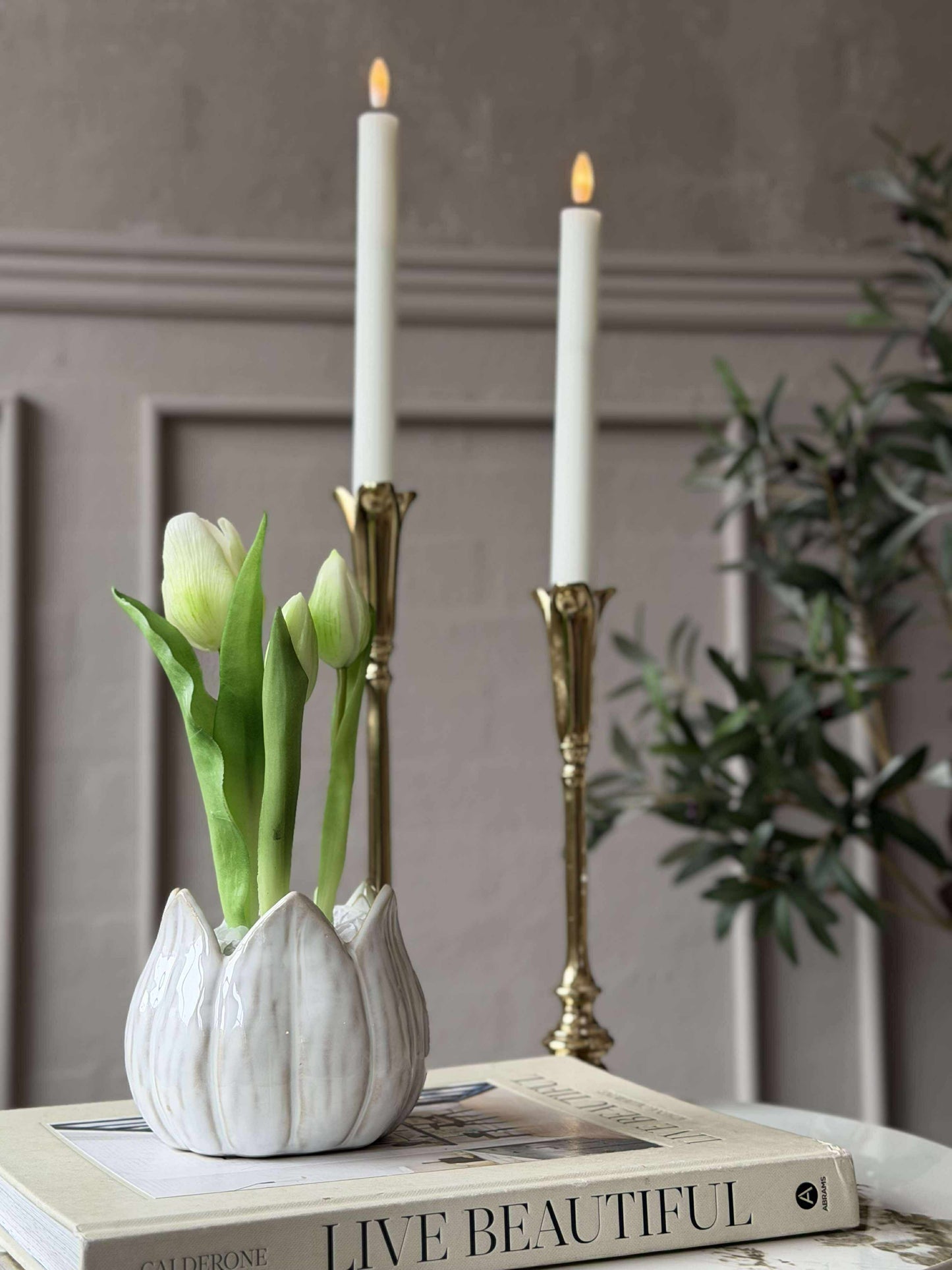 Tulipan i potte - Hvid Med 3 Blomster
