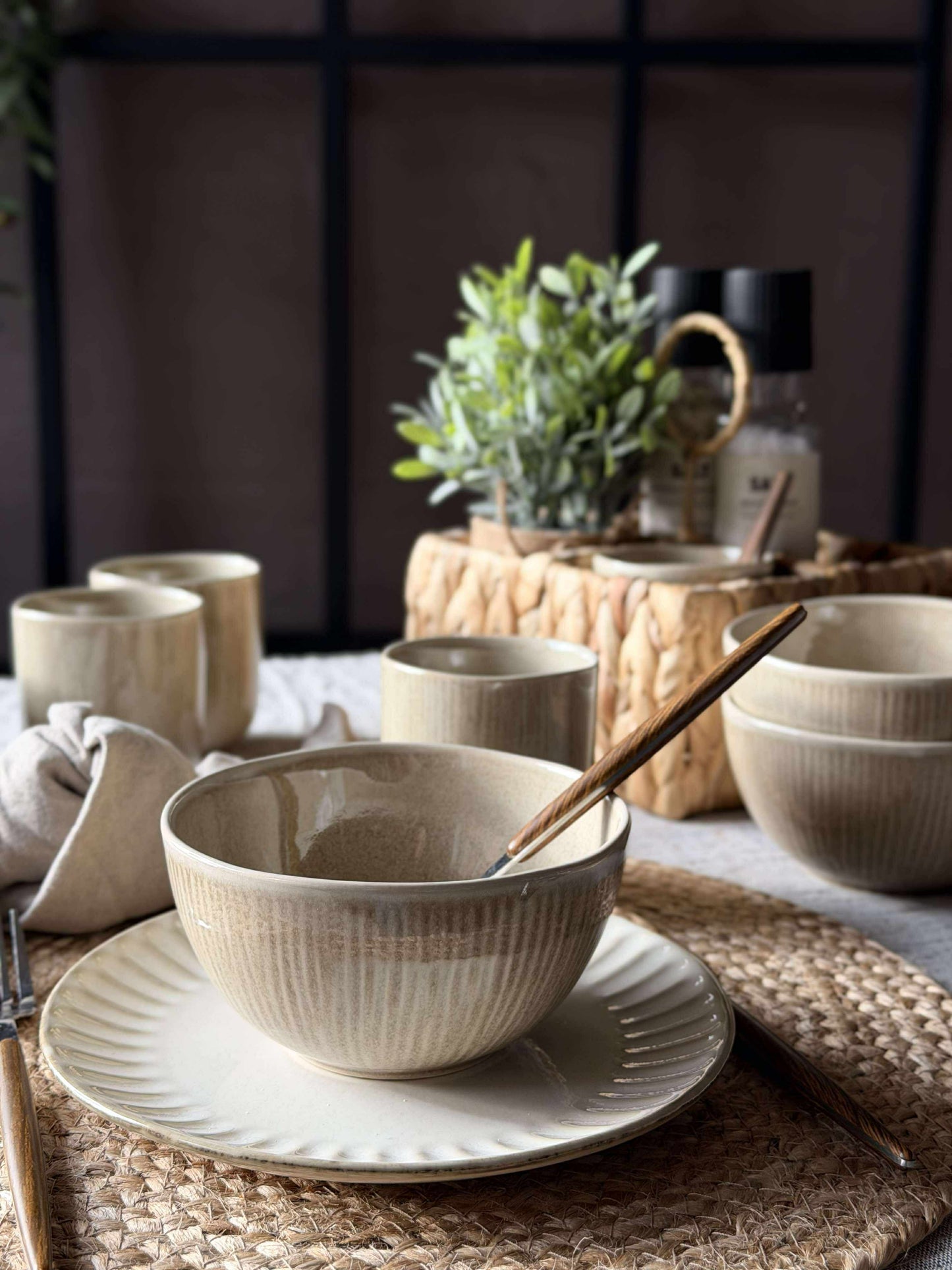 Skål Lydia keramik - Sæt med 4 stk Beige