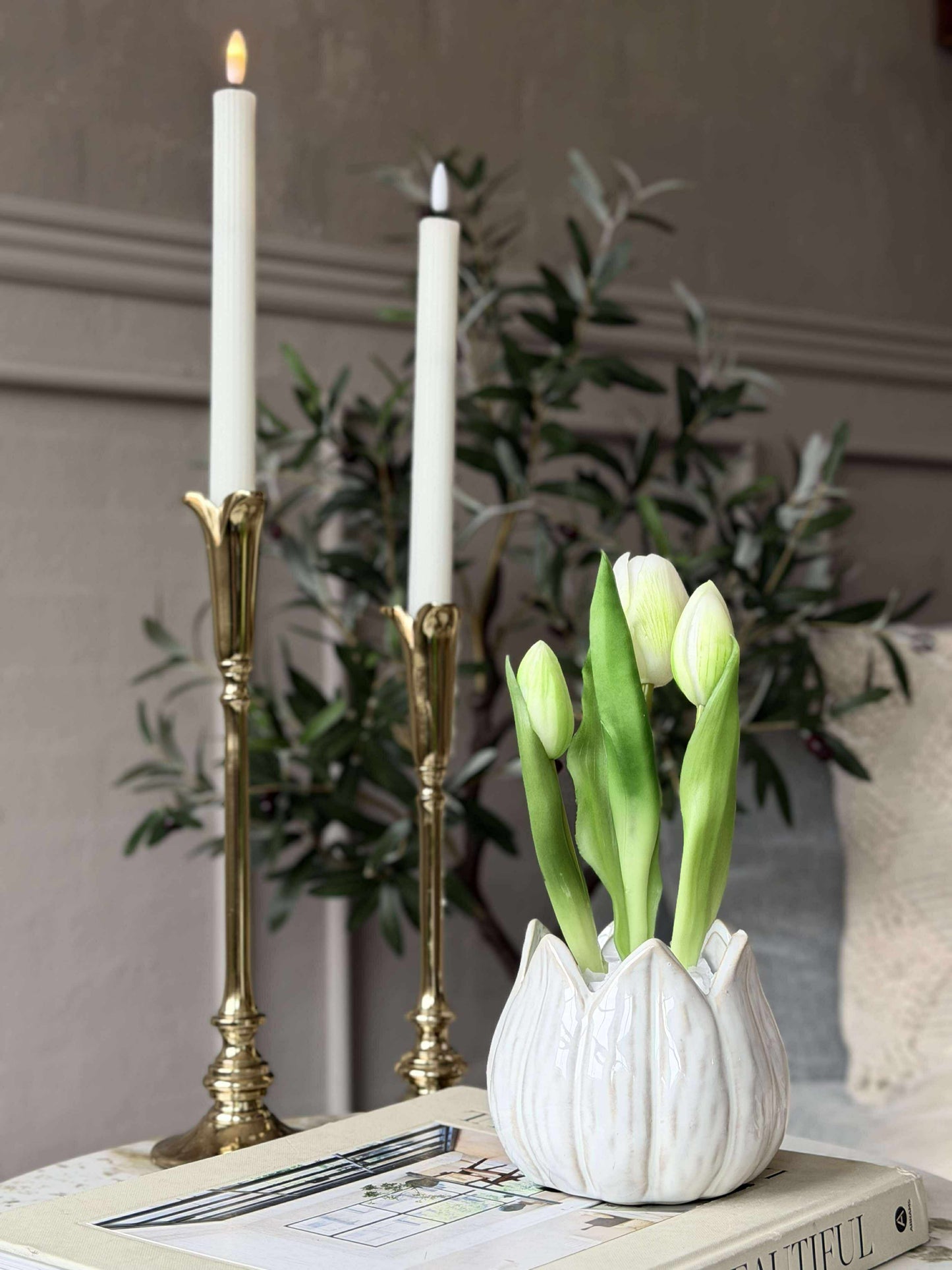 Tulipan i potte - Hvid Med 3 Blomster