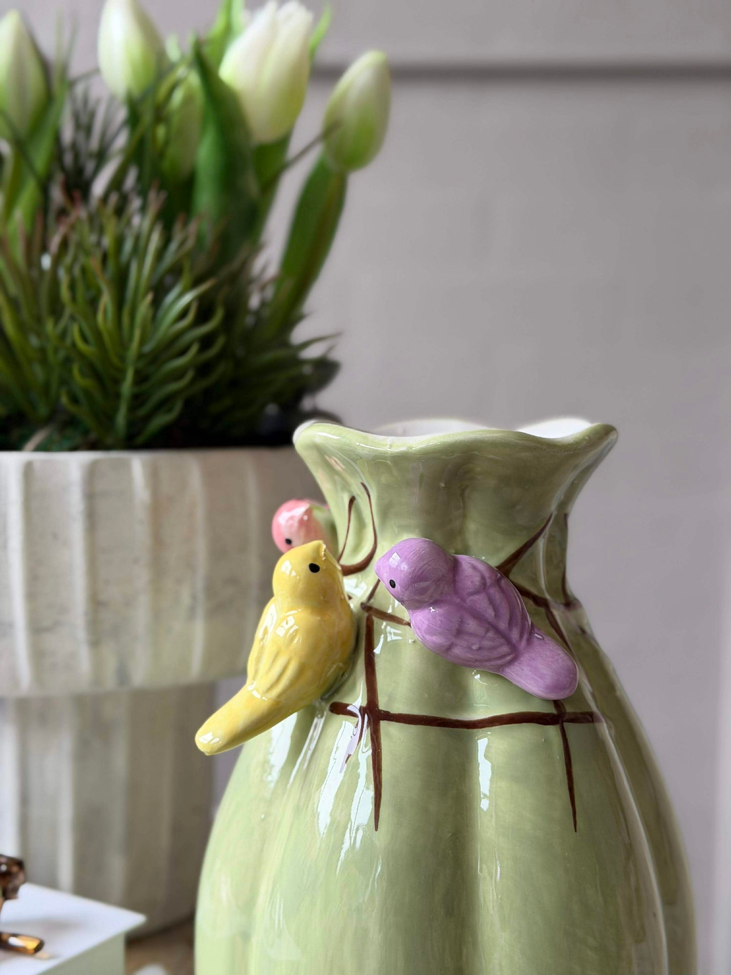 Vase med deko - Hvid eller Grøn