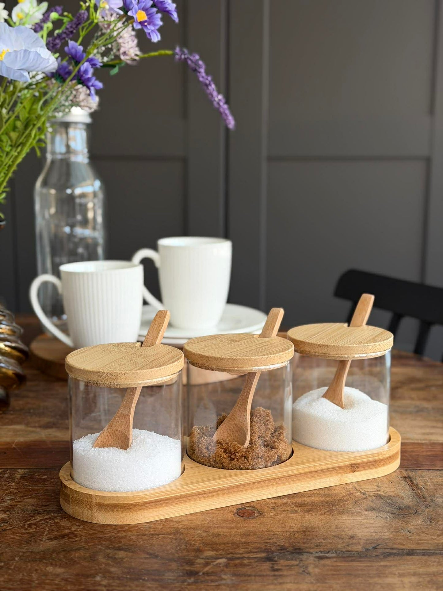 Bakke sæt med bakke, 3 glas og skeer