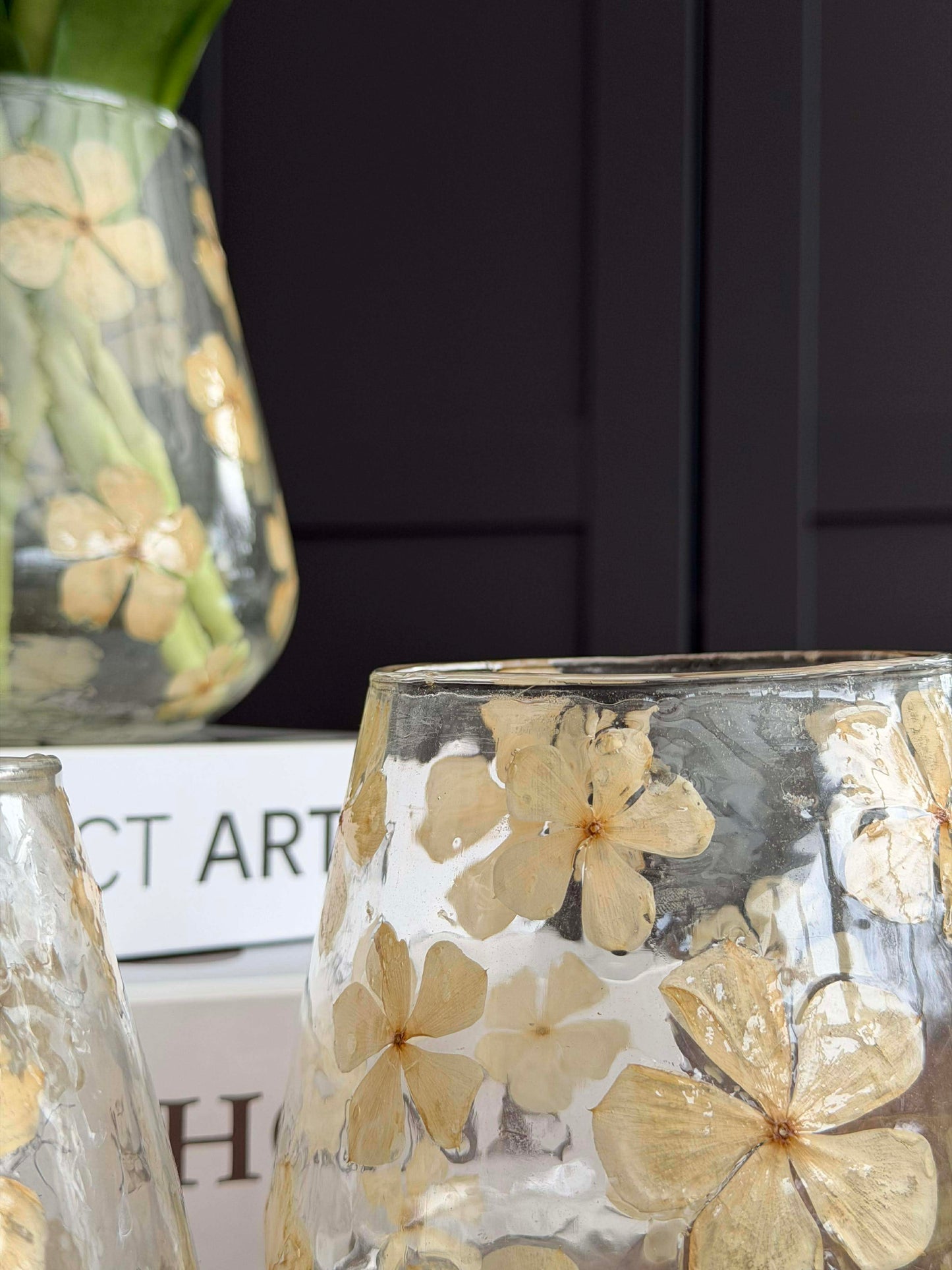Lysestage - Glas med blomster - flere størrelser