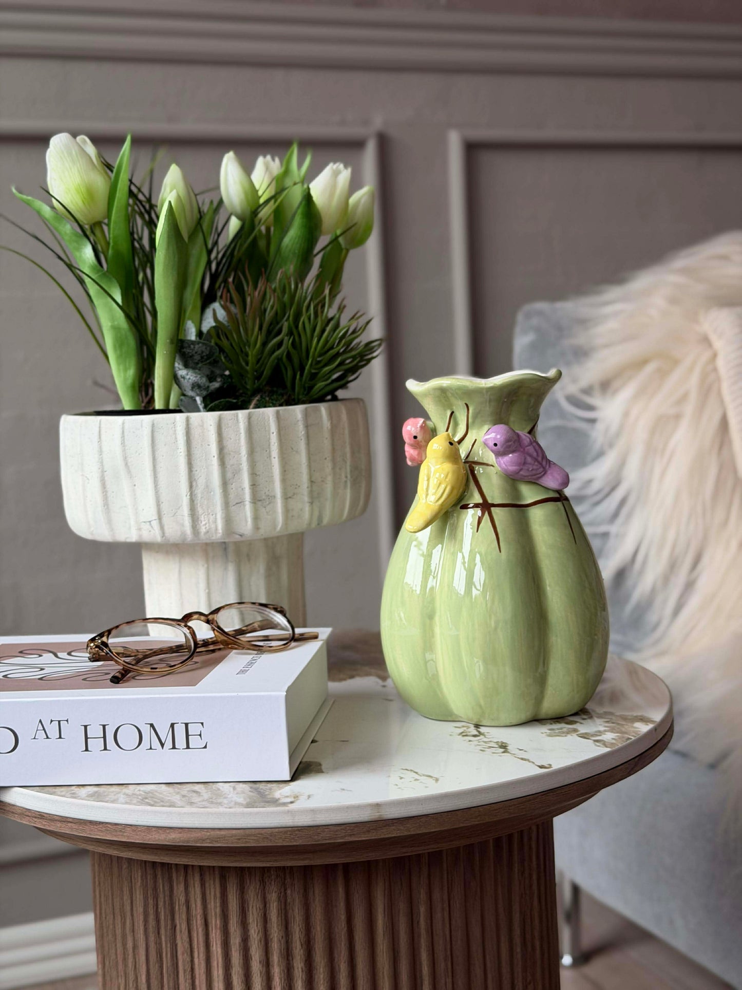 Vase med deko - Hvid eller Grøn