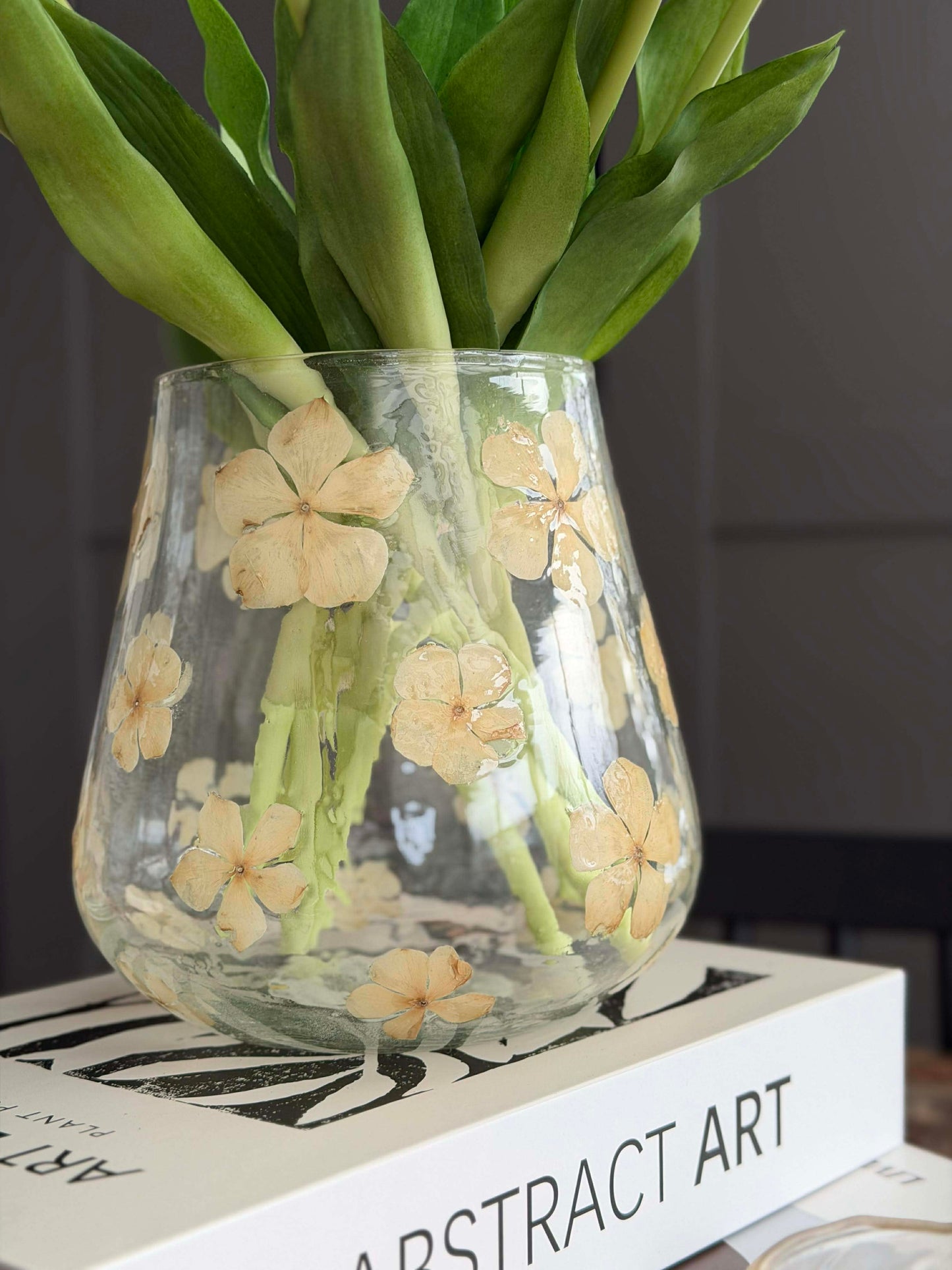 Lysestage - Glas med blomster - flere størrelser