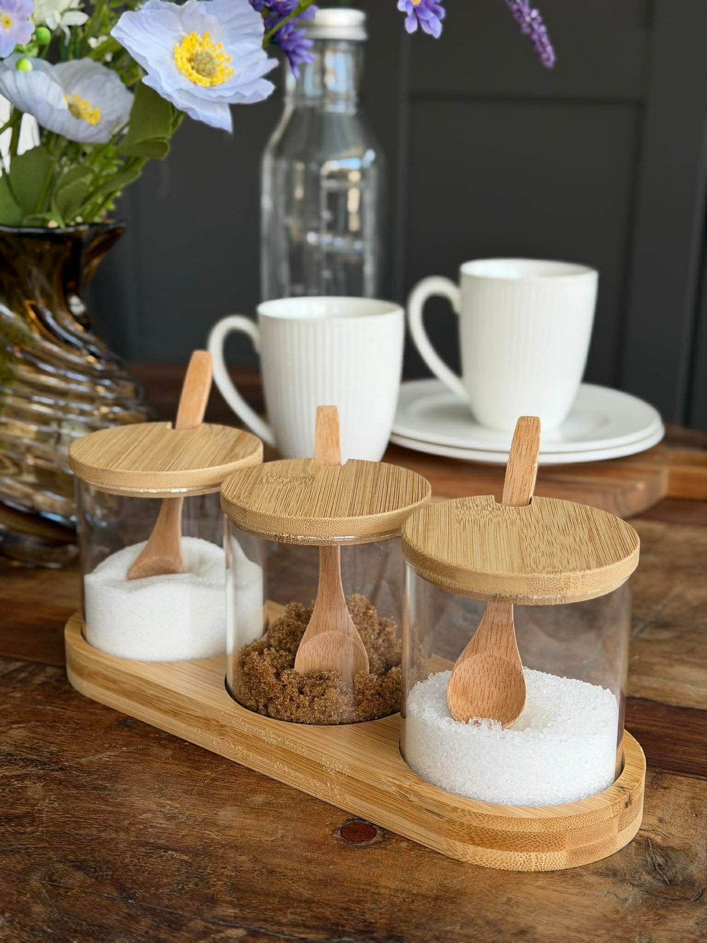 Bakke sæt med bakke, 3 glas og skeer