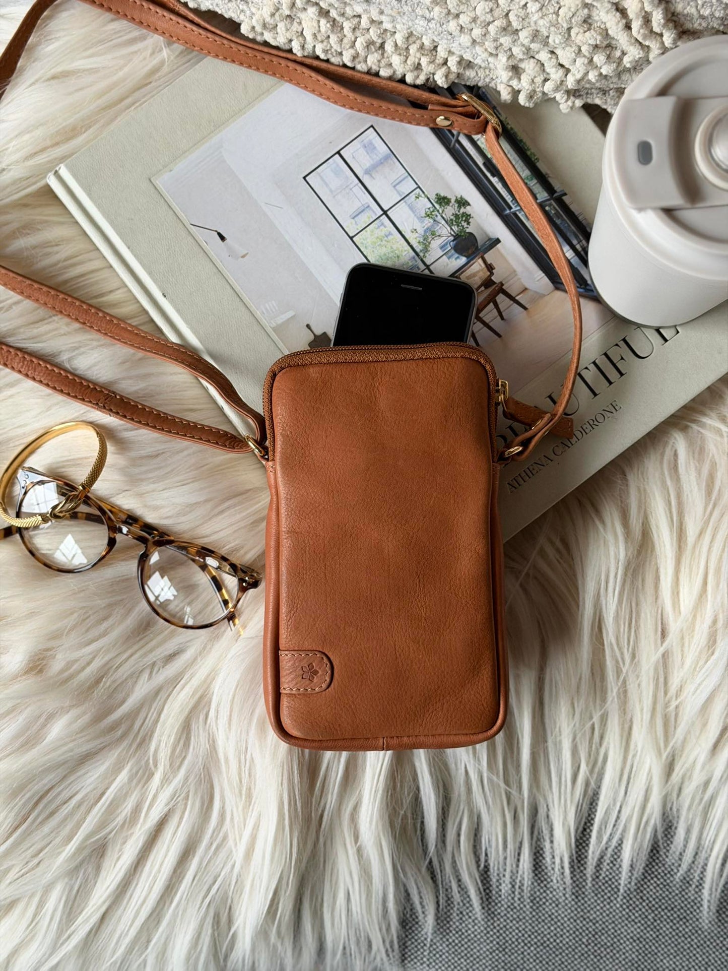 Mobiltaske Misse - Cognac / gold