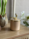 Krukke med låg – Beige med fugl i guld