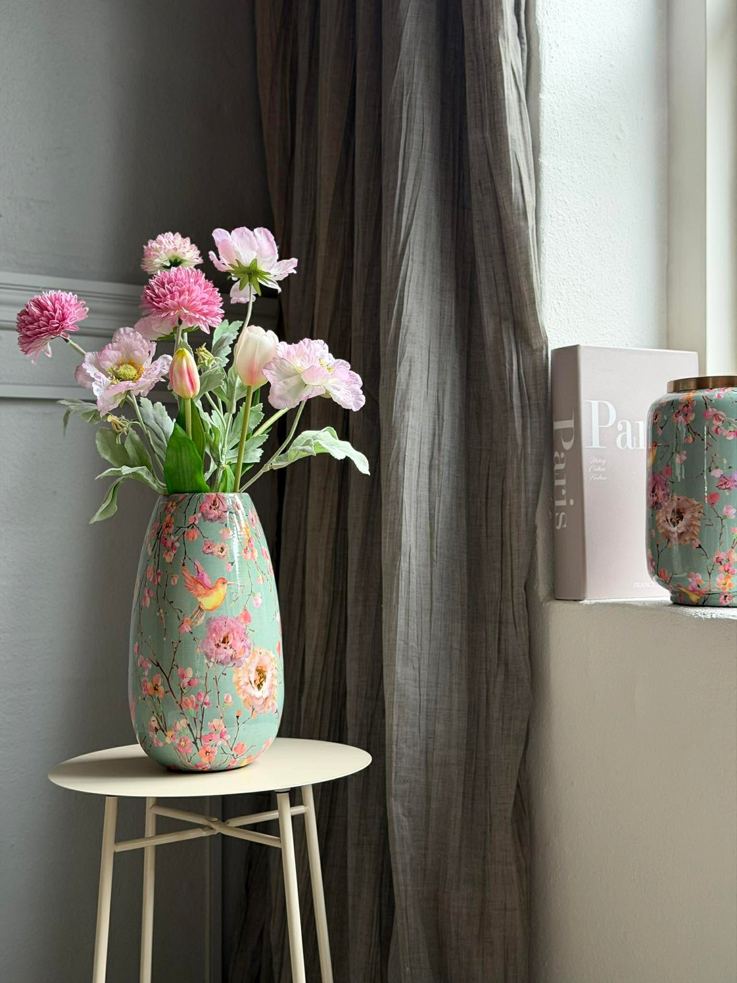 Vase Flower print 25 cm - Grøn