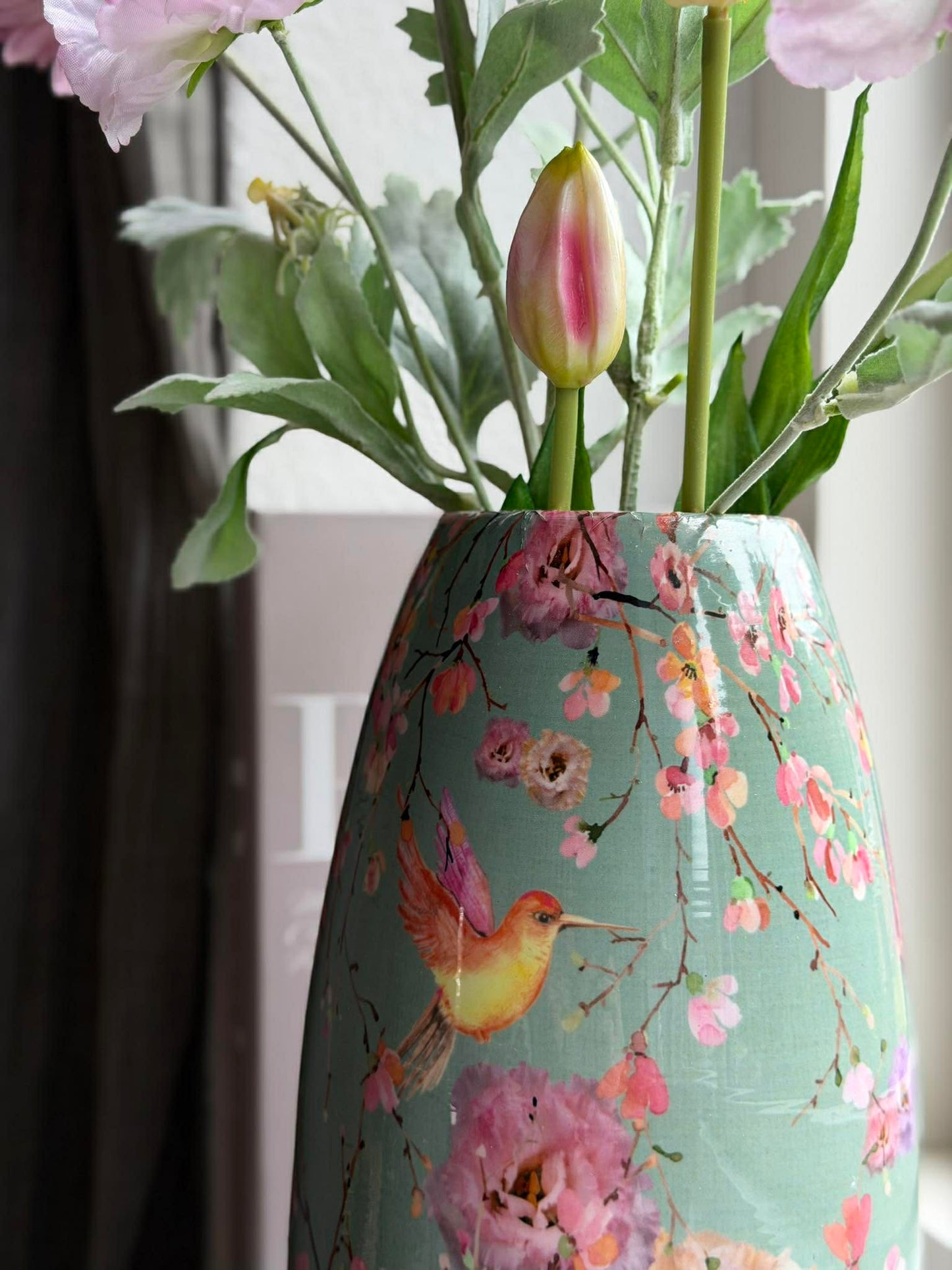 Vase Flower print 25 cm - Grøn