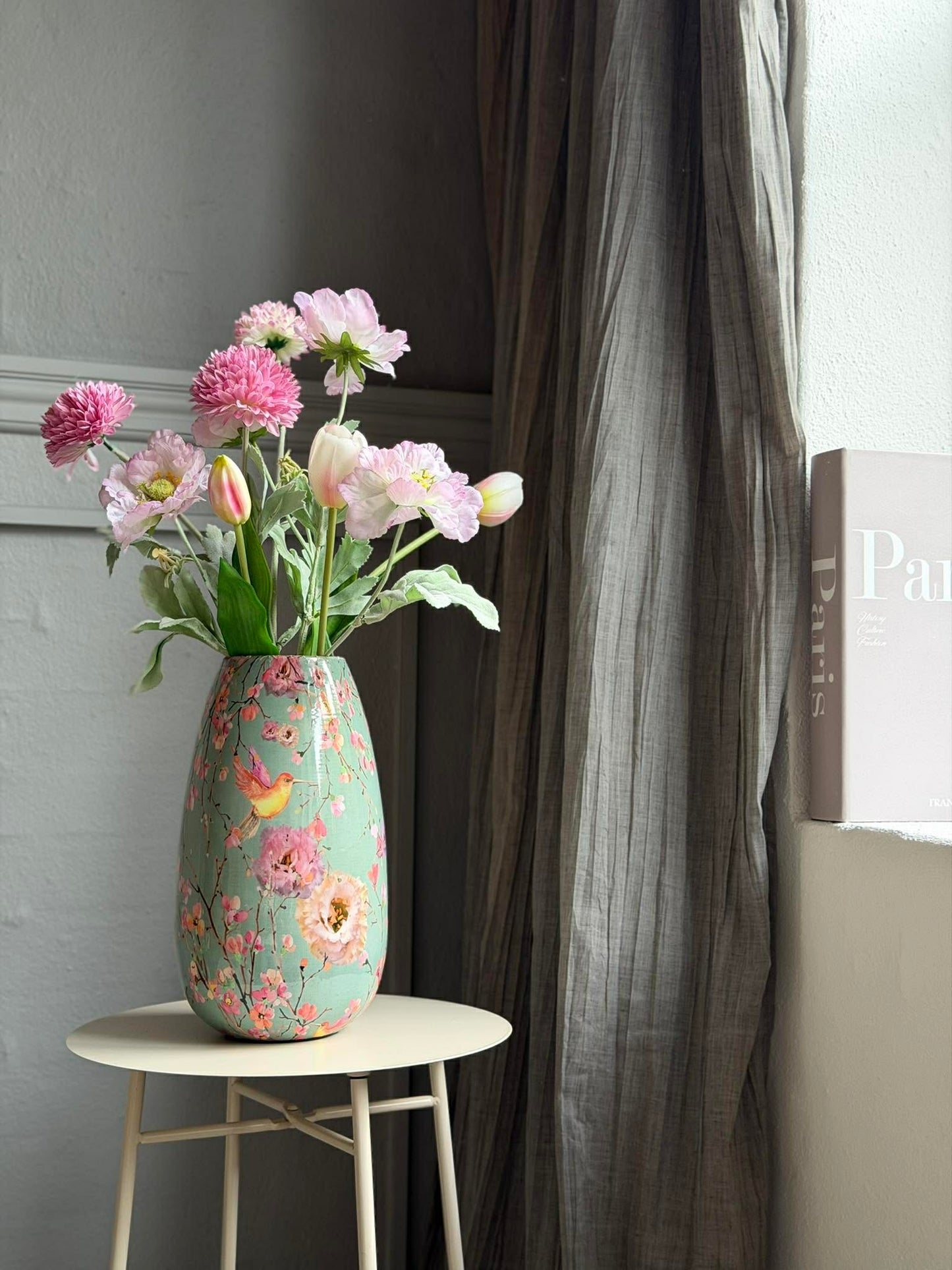 Vase Flower print 25 cm - Grøn