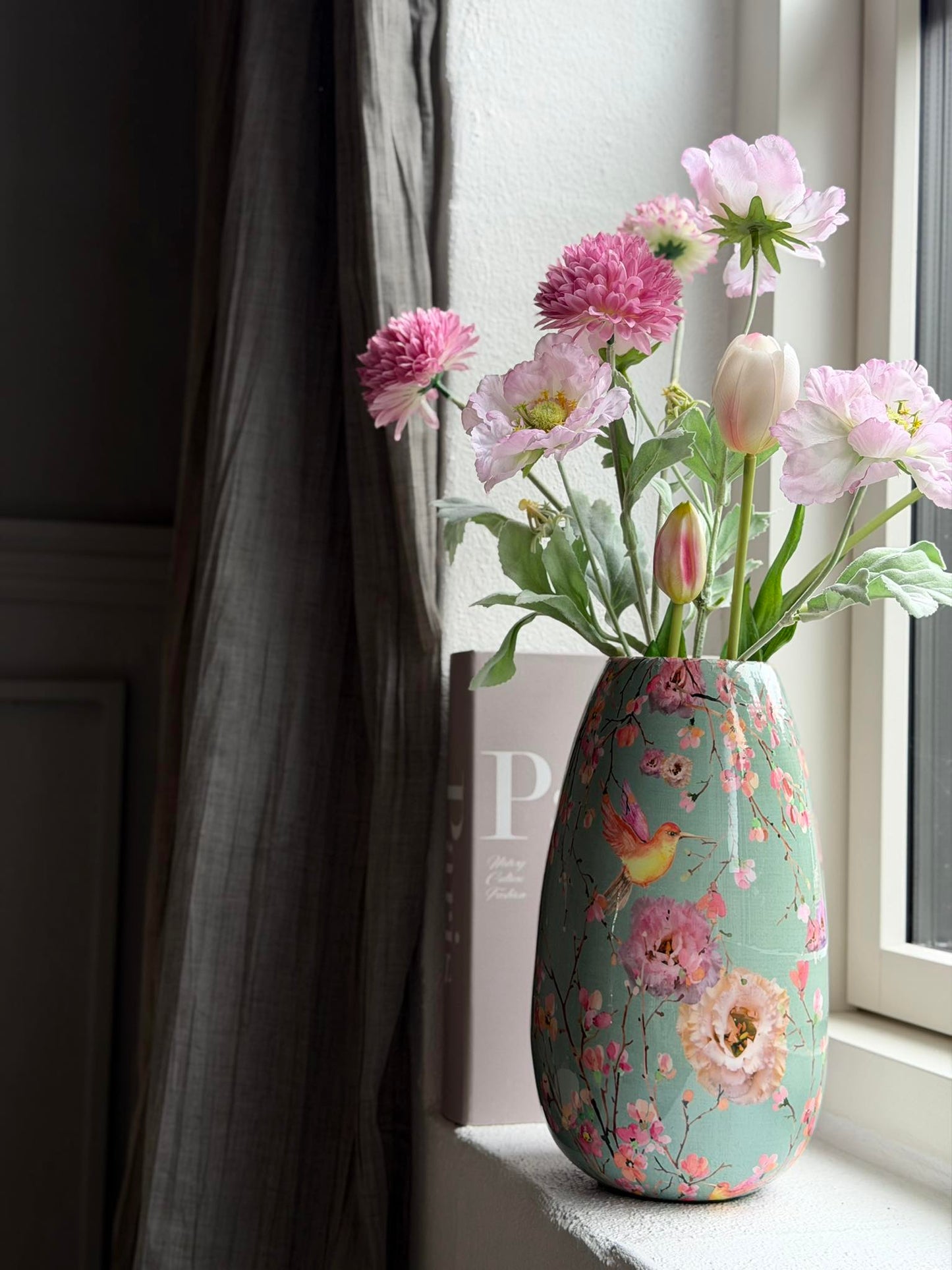 Vase Flower print 25 cm - Grøn