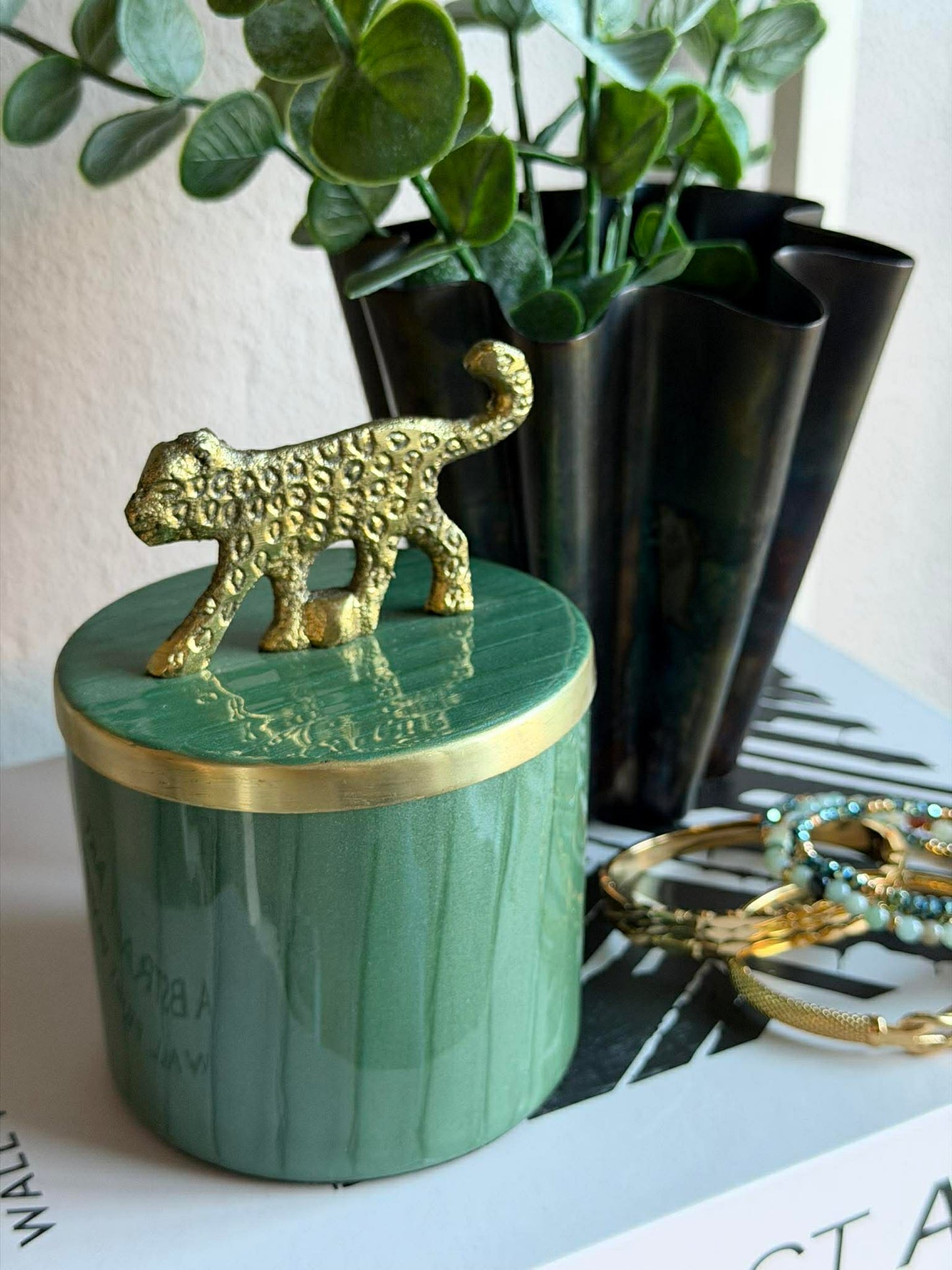 Krukke med låg – Grøn med Leopard