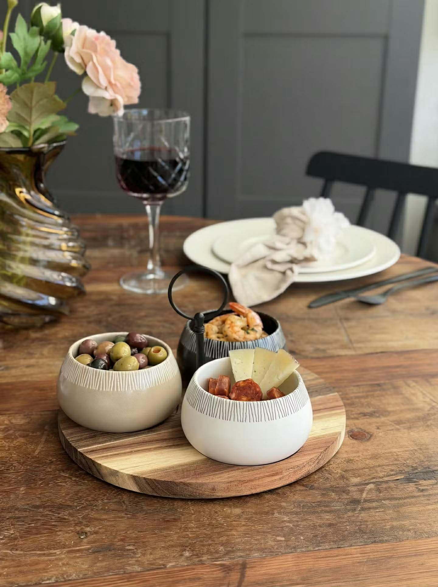Tapas - 3 skåle på rundt fad