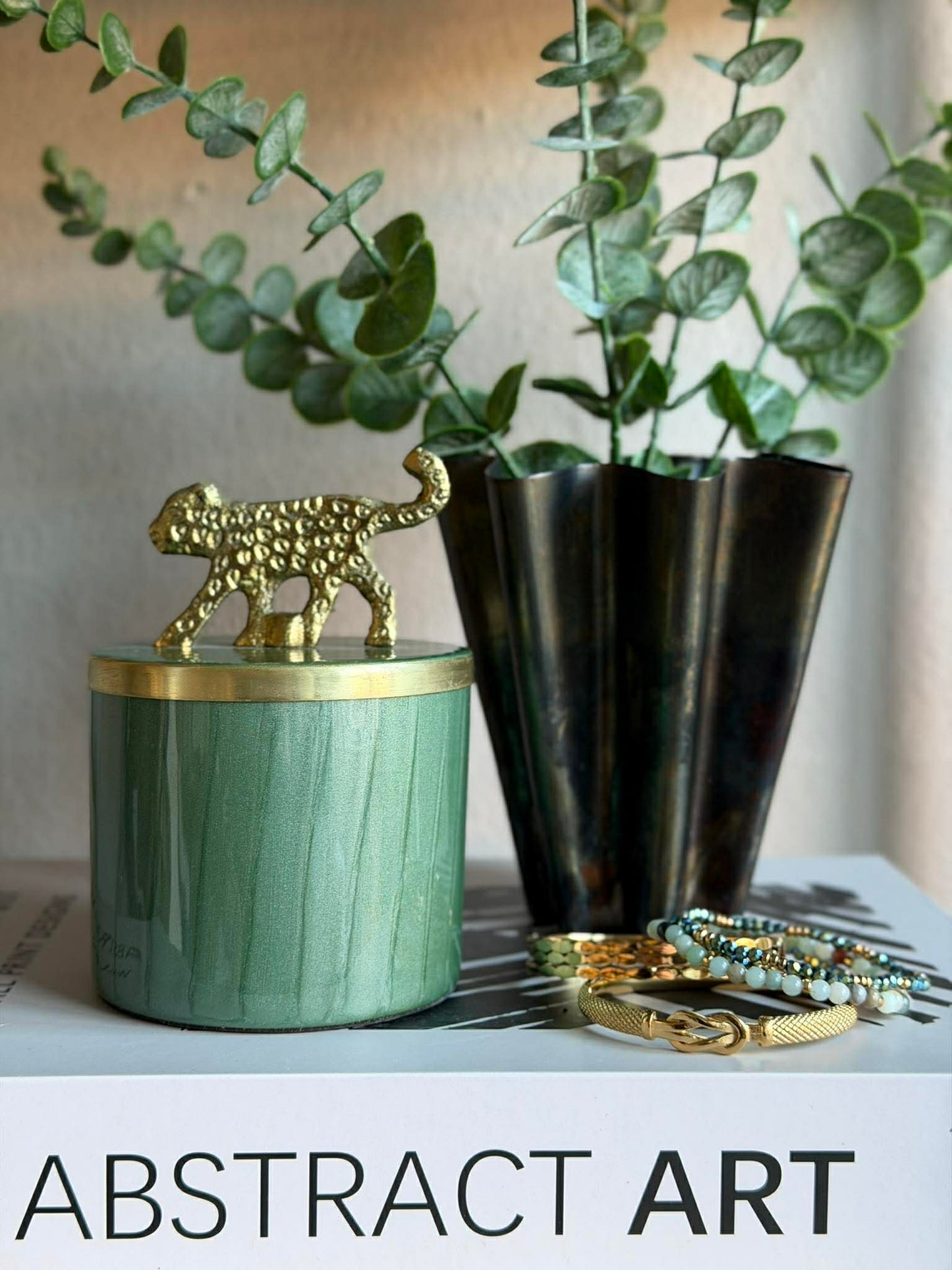 Krukke med låg – Grøn med Leopard